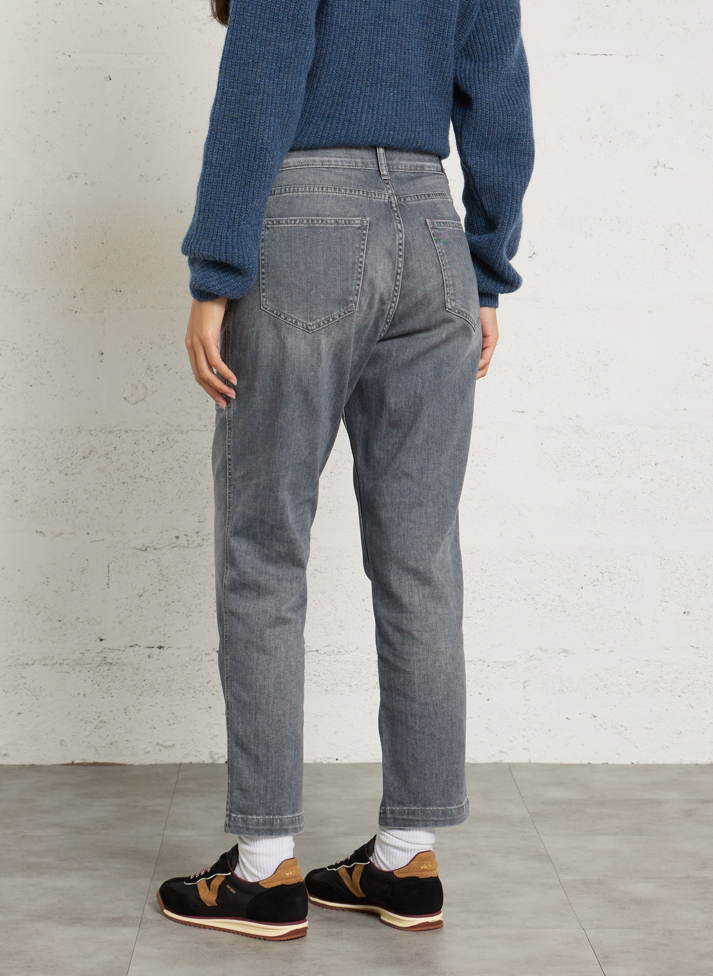 High Waist Straight Cut Jeans aus Baumwoll-Mix LE TEMPS DES CERISES Grau