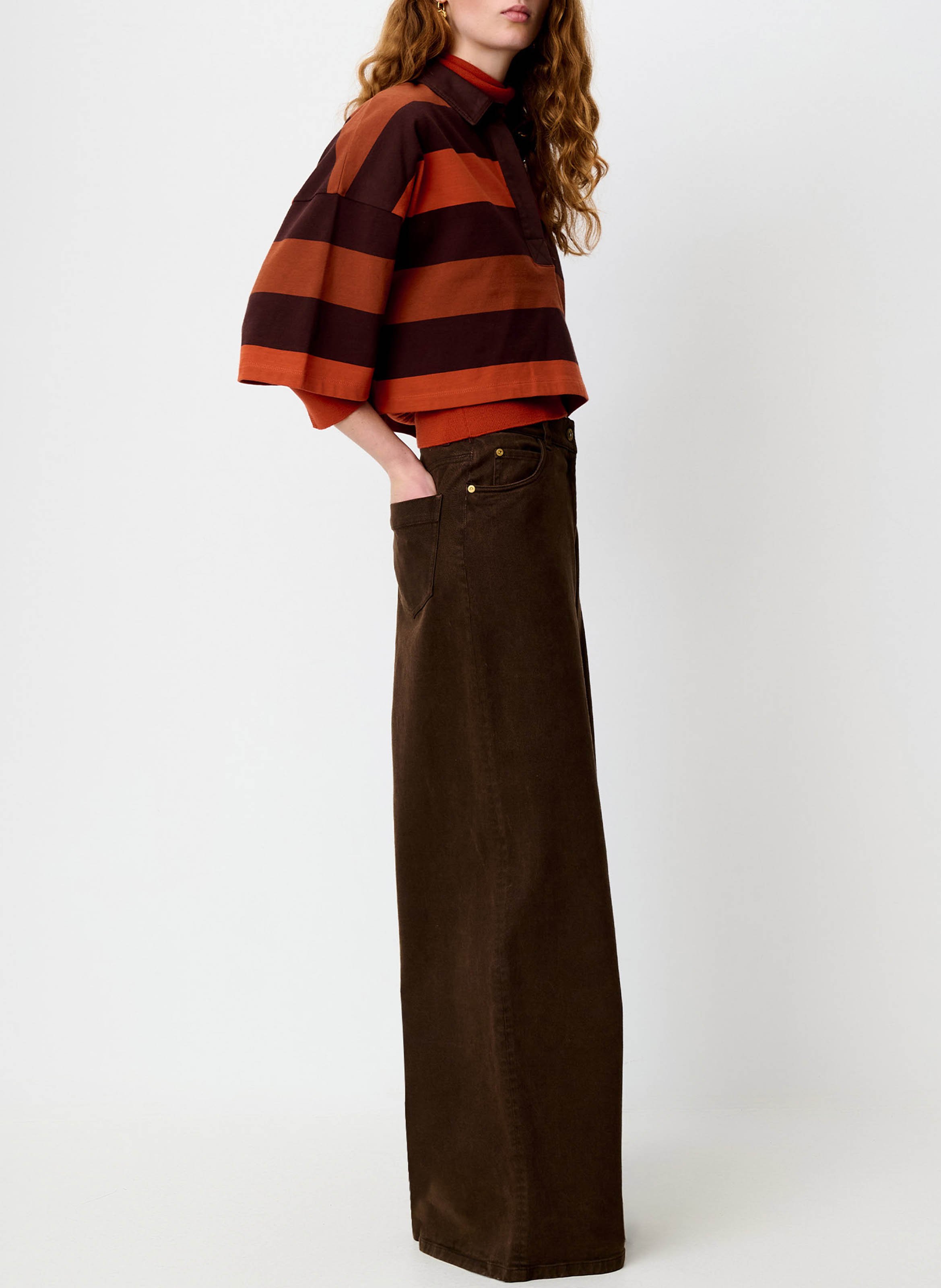 High-rise wide-leg cotton jeans SESSUN Brown