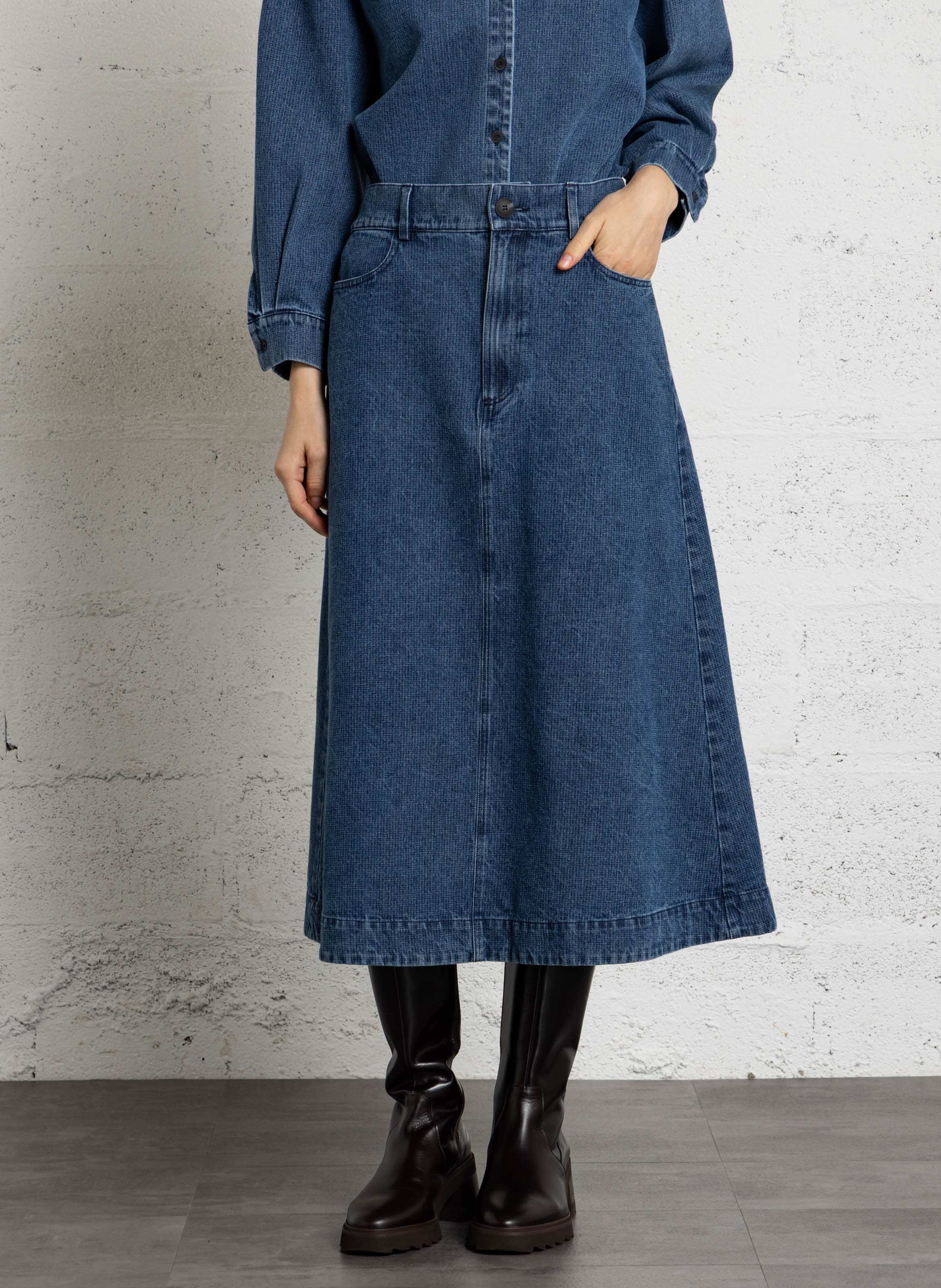 Jupe longue denim en coton SUZIE WINKLE Bleu