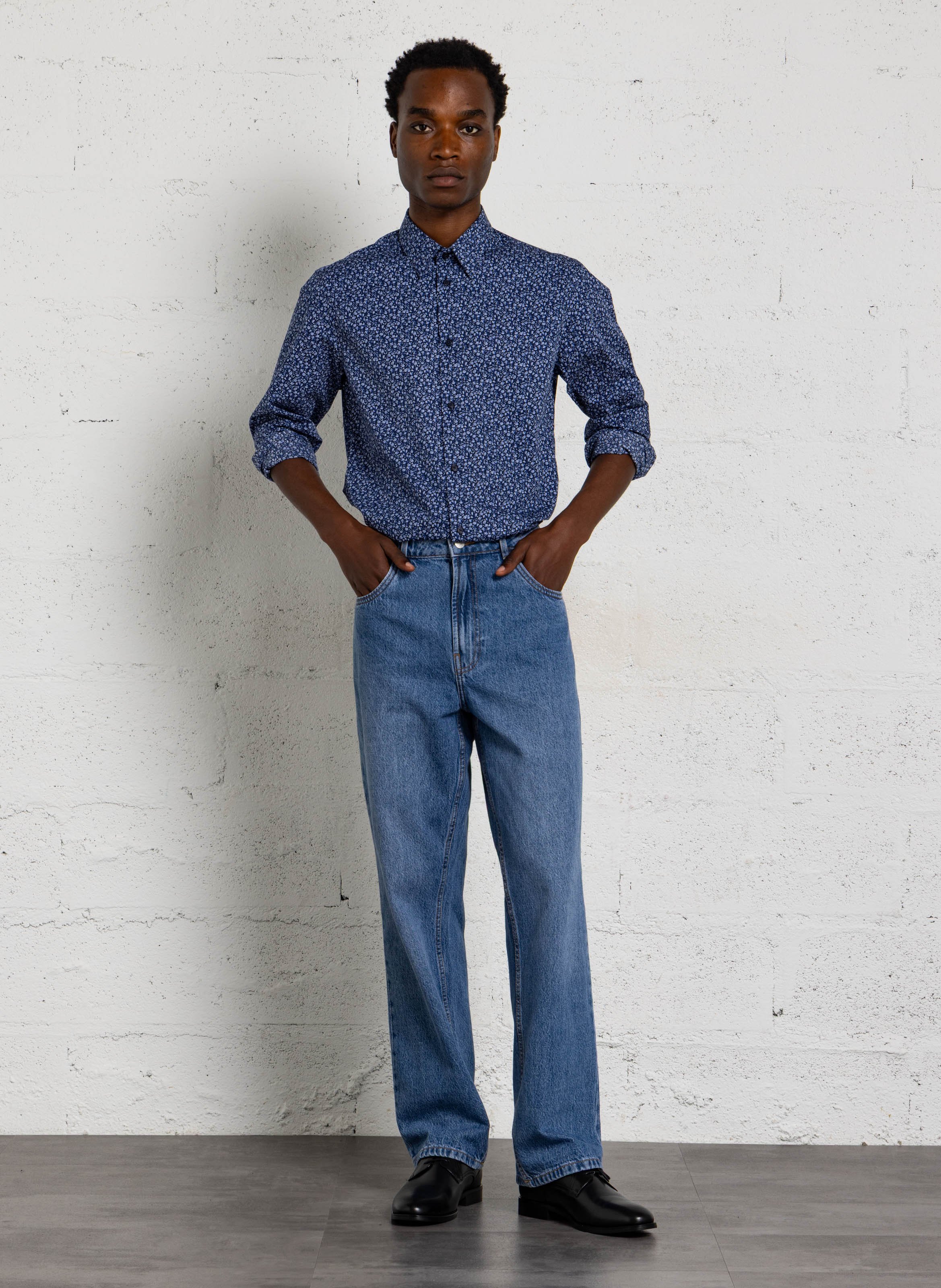 Chemise col classique en coton AU PRINTEMPS PARIS Bleu