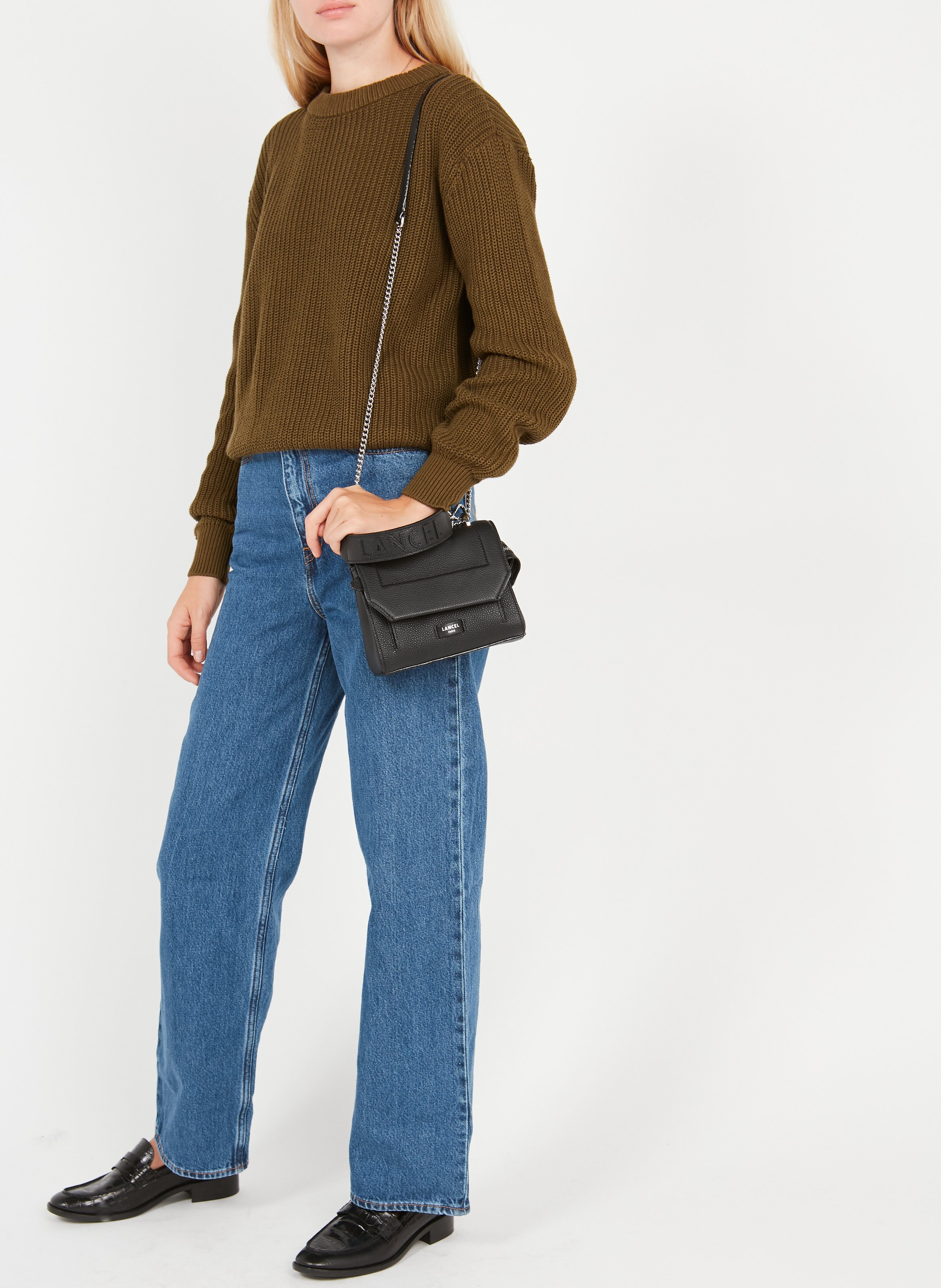 Sac à rabat petit modèle en cuir grainé LANCEL Noir