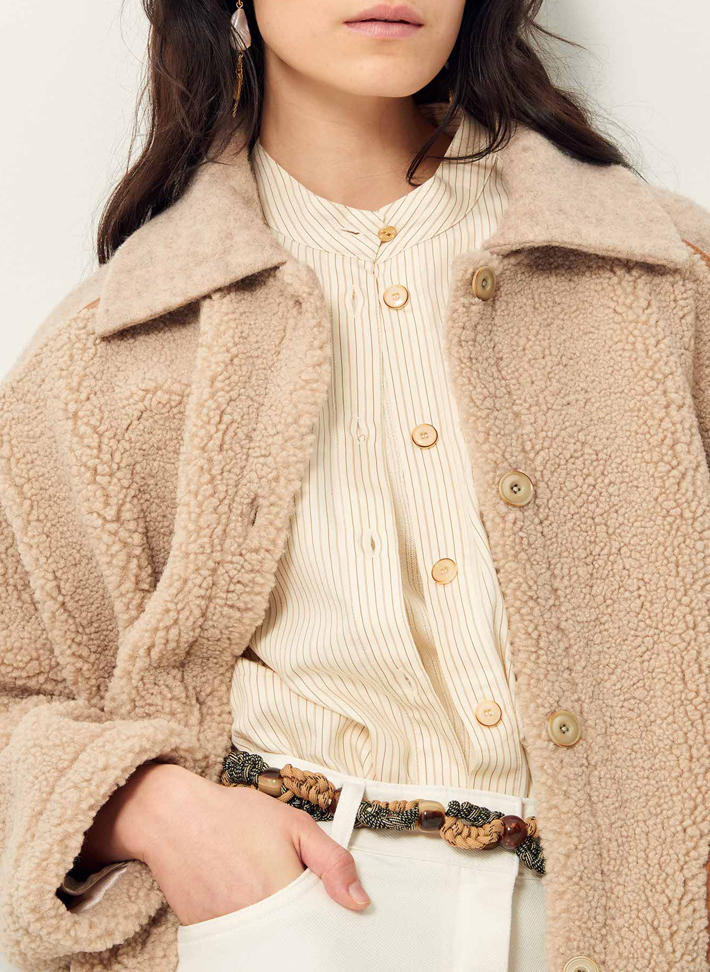 Veste oversize en laine mélangée SESSUN Beige