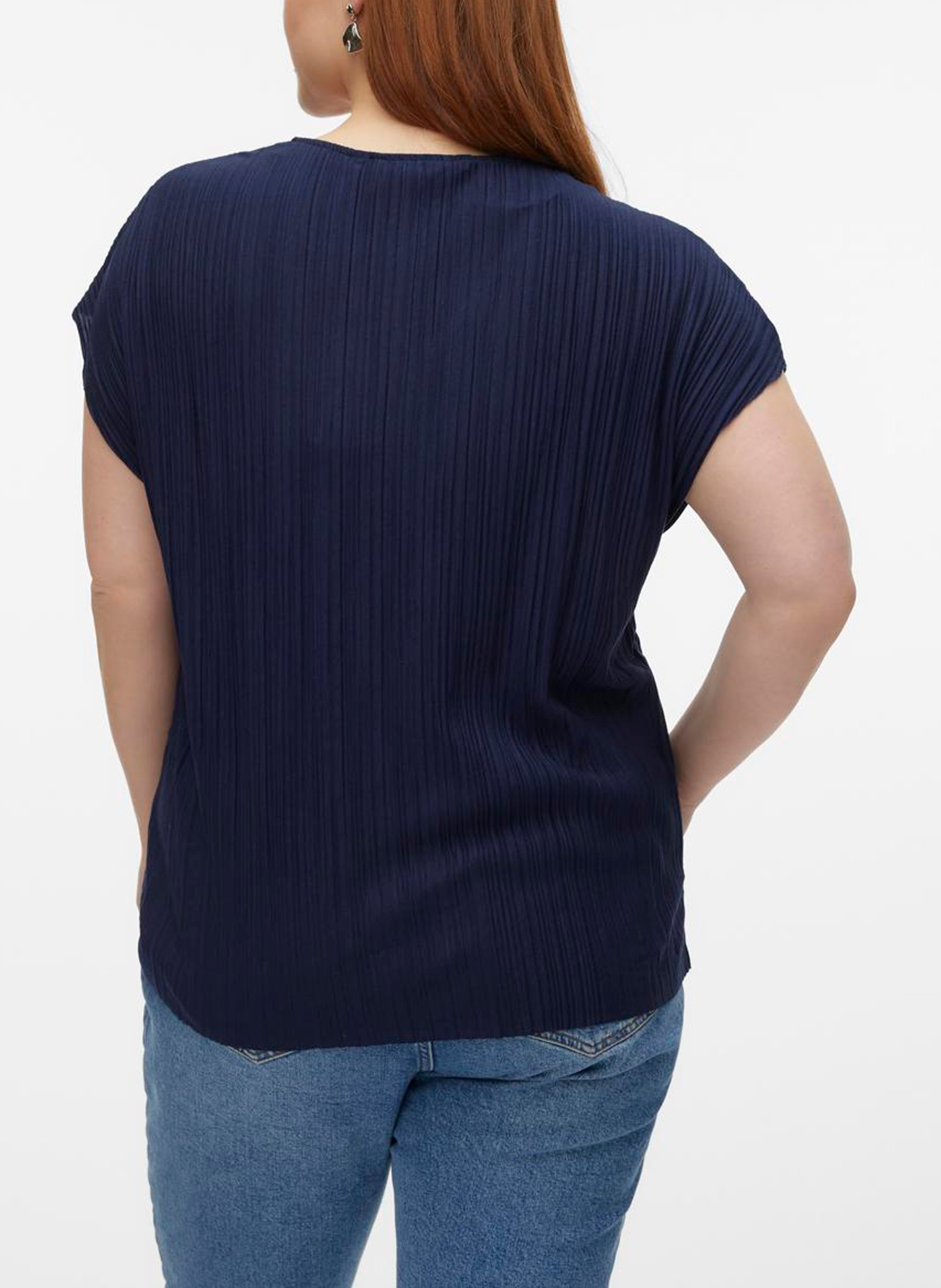 Short-sleeved pleated T-shirt VERO MODA CURVE Blue