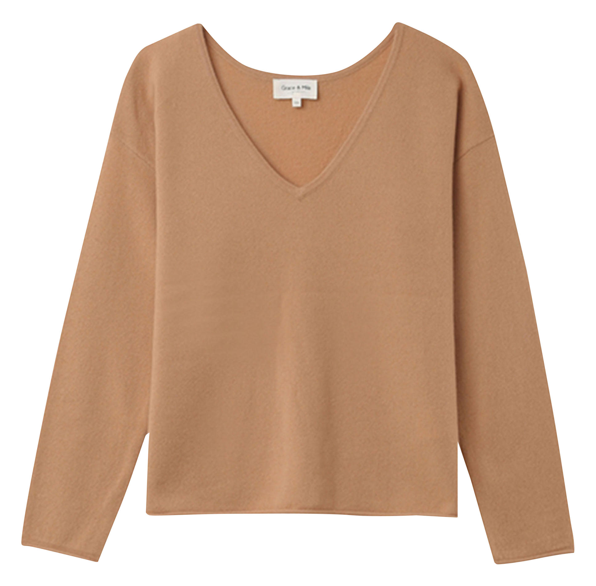 Pull col V ample en laine et cachemire mélangée GRACE ET MILA Marron