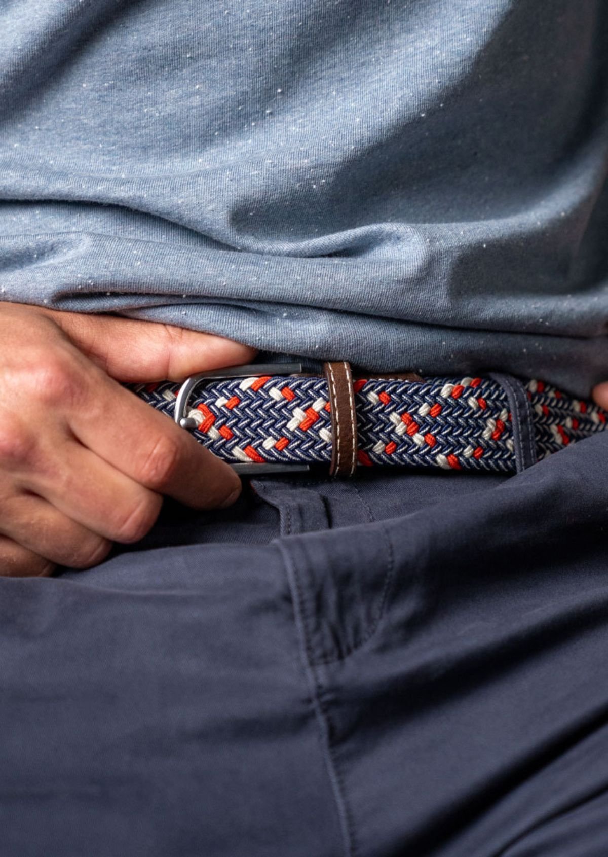 Multicolored braided elastic belt BILLYBELT Blue