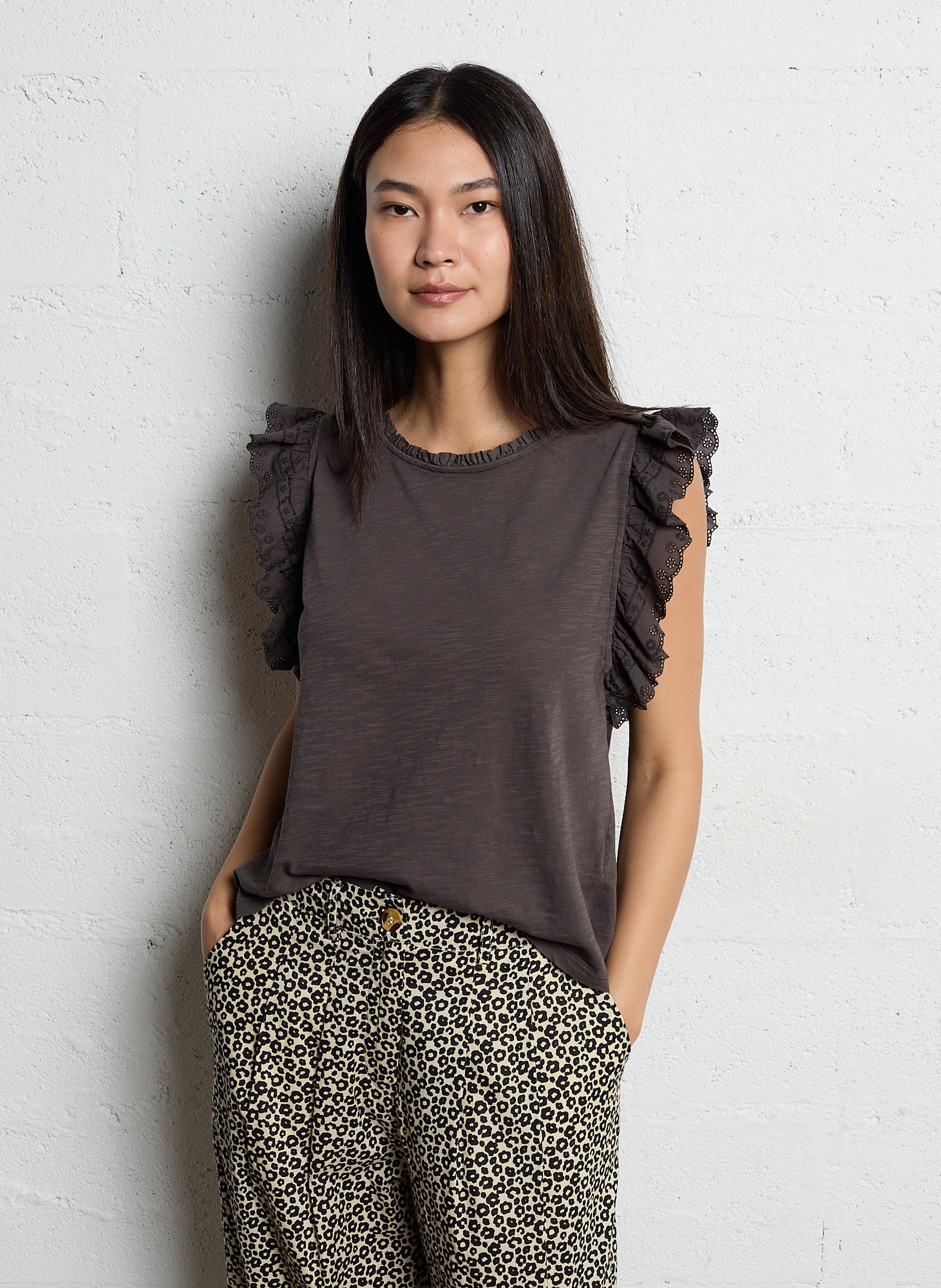 Tee-shirt col rond en coton EMILE ET IDA Noir