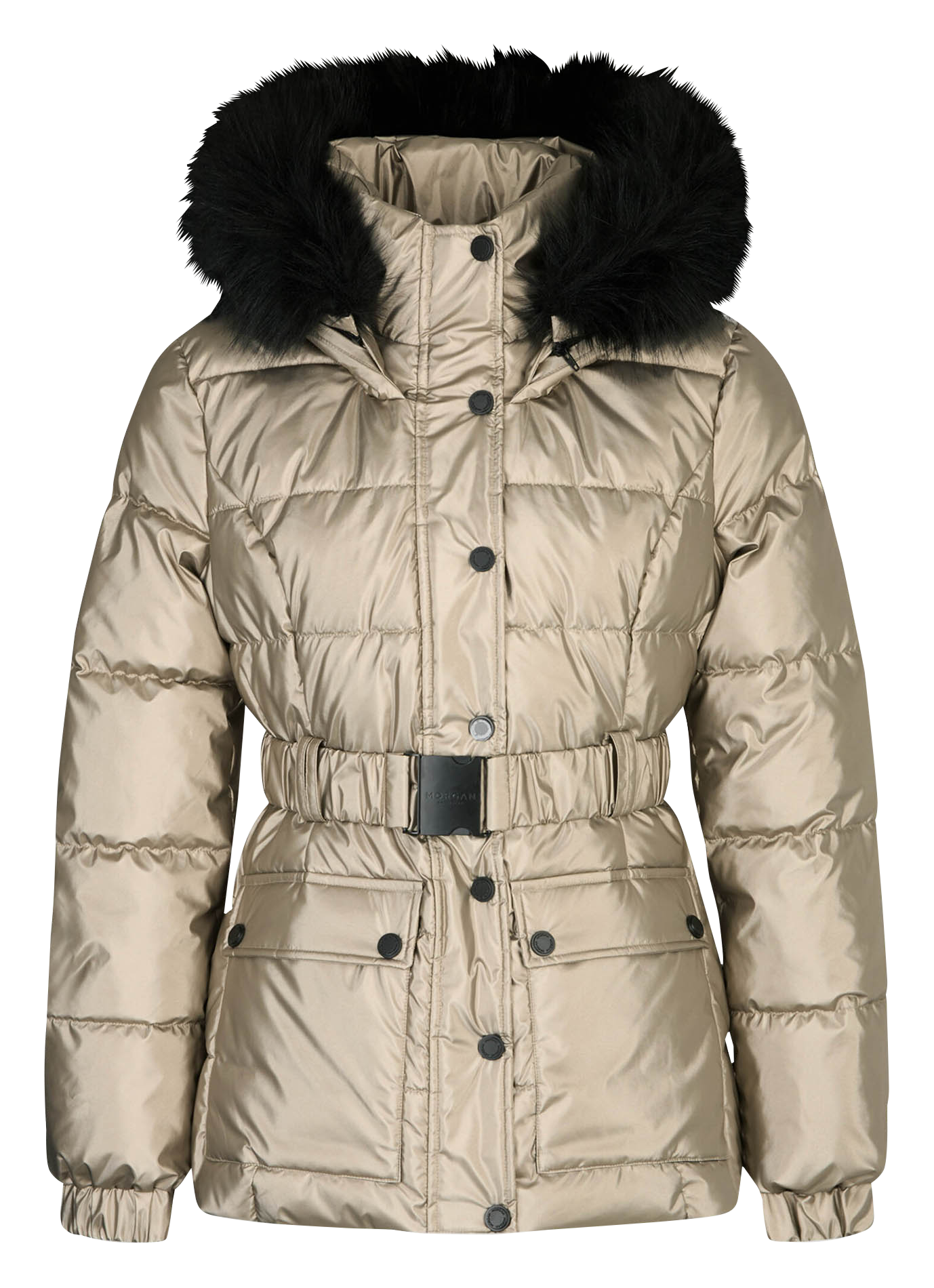 Metallische Daunenjacke mit Kapuze Gelb