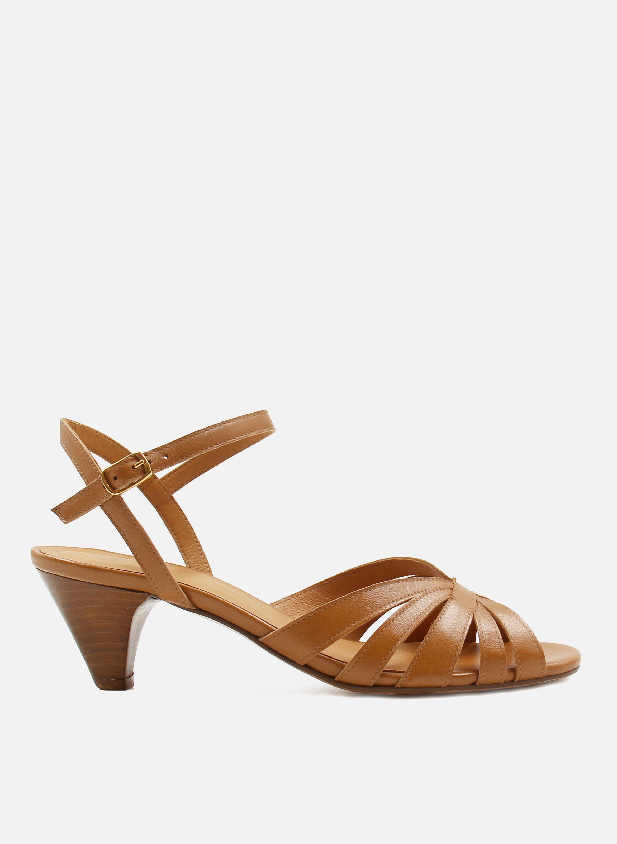 Medium heel leather strappy sandals JULES & JENN Brown