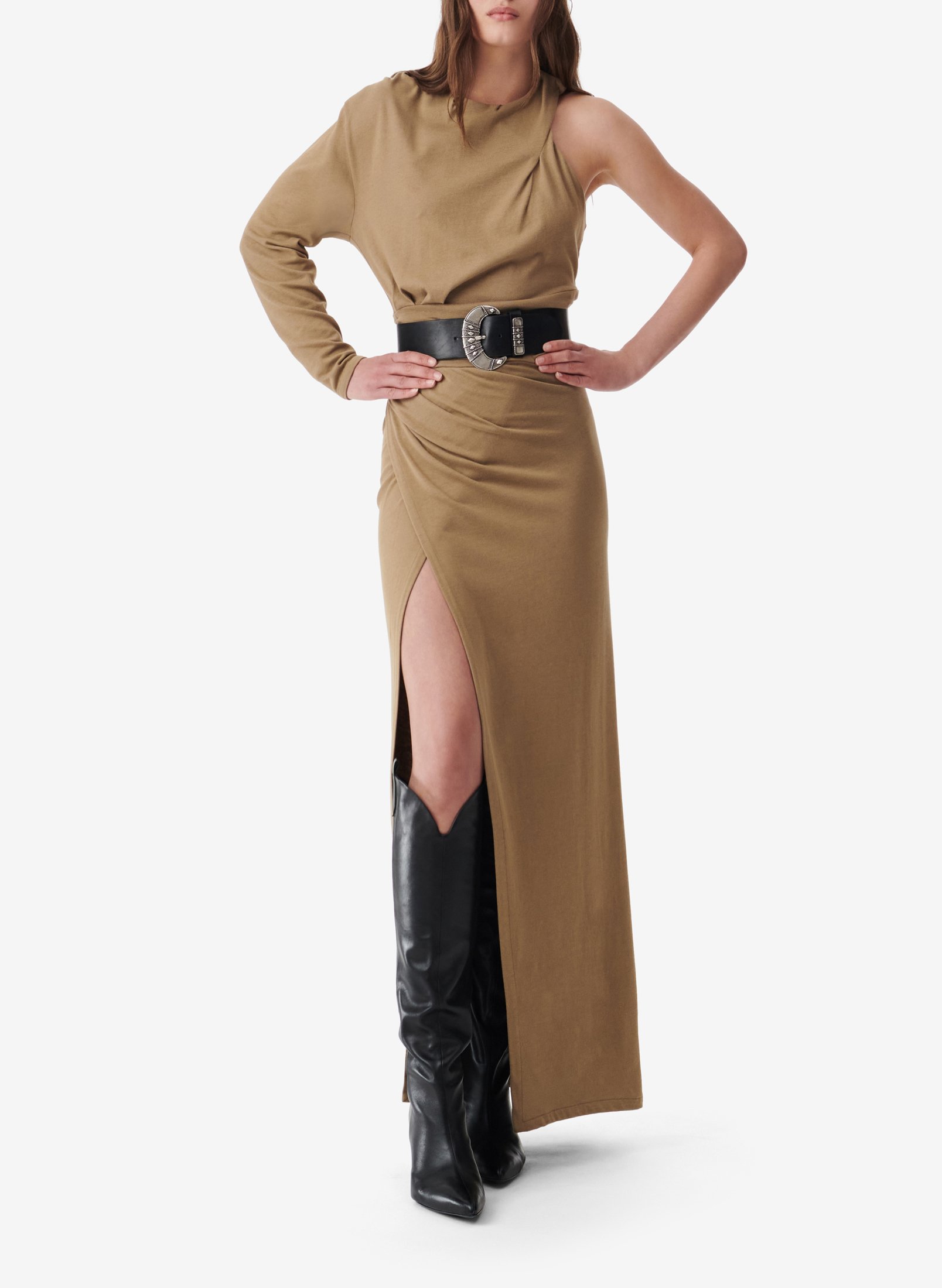 Jupe longue droite en coton mélangé IRO Kaki