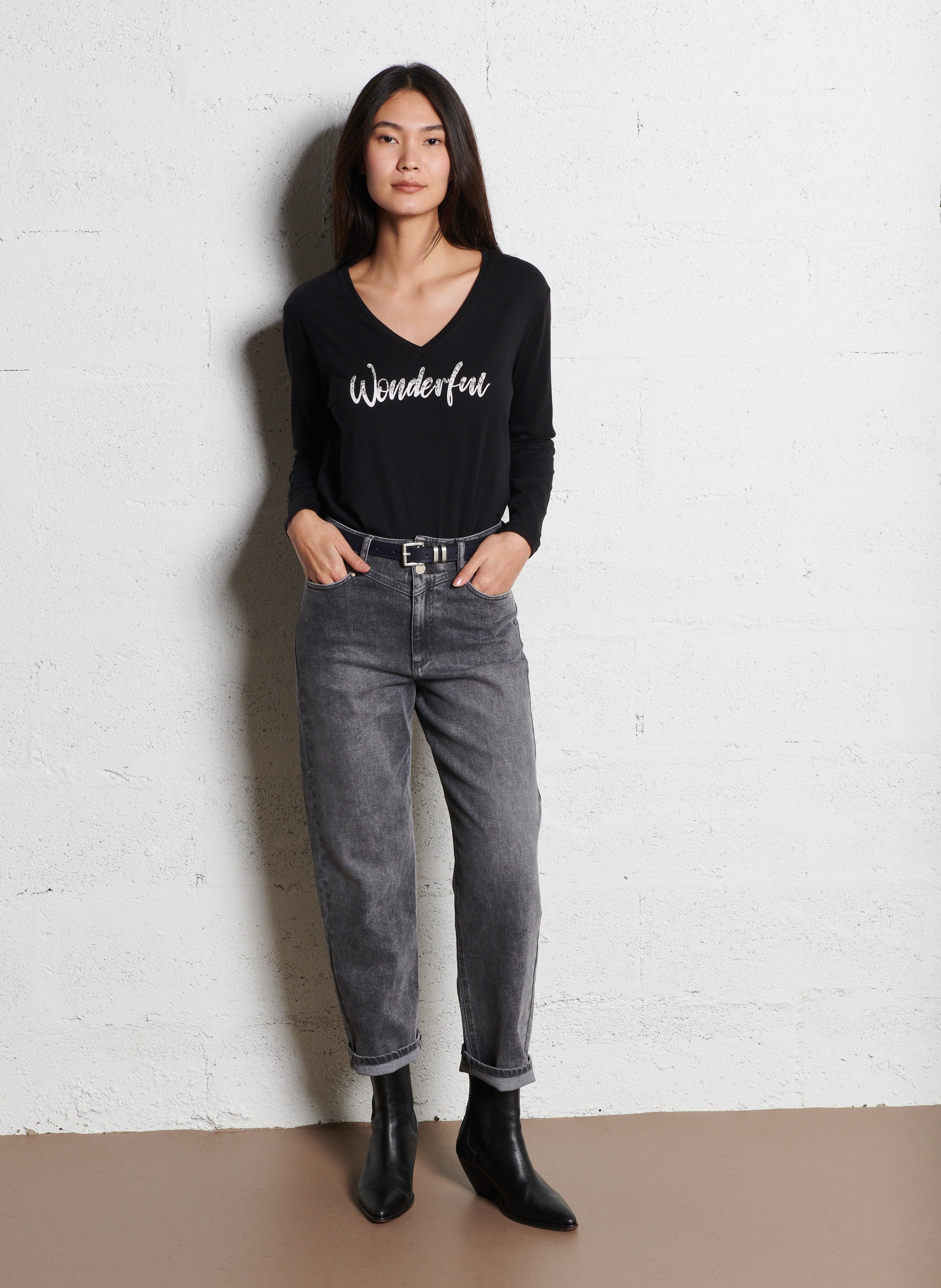 Straight-leg faded cotton jeans IKKS Grey