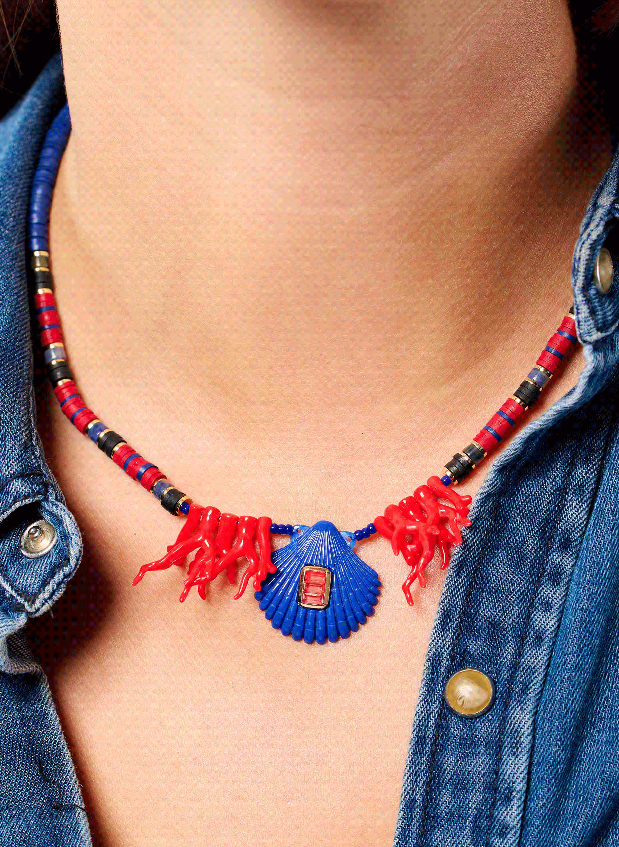 Necklace with central pendant beads HIPANEMA Blue