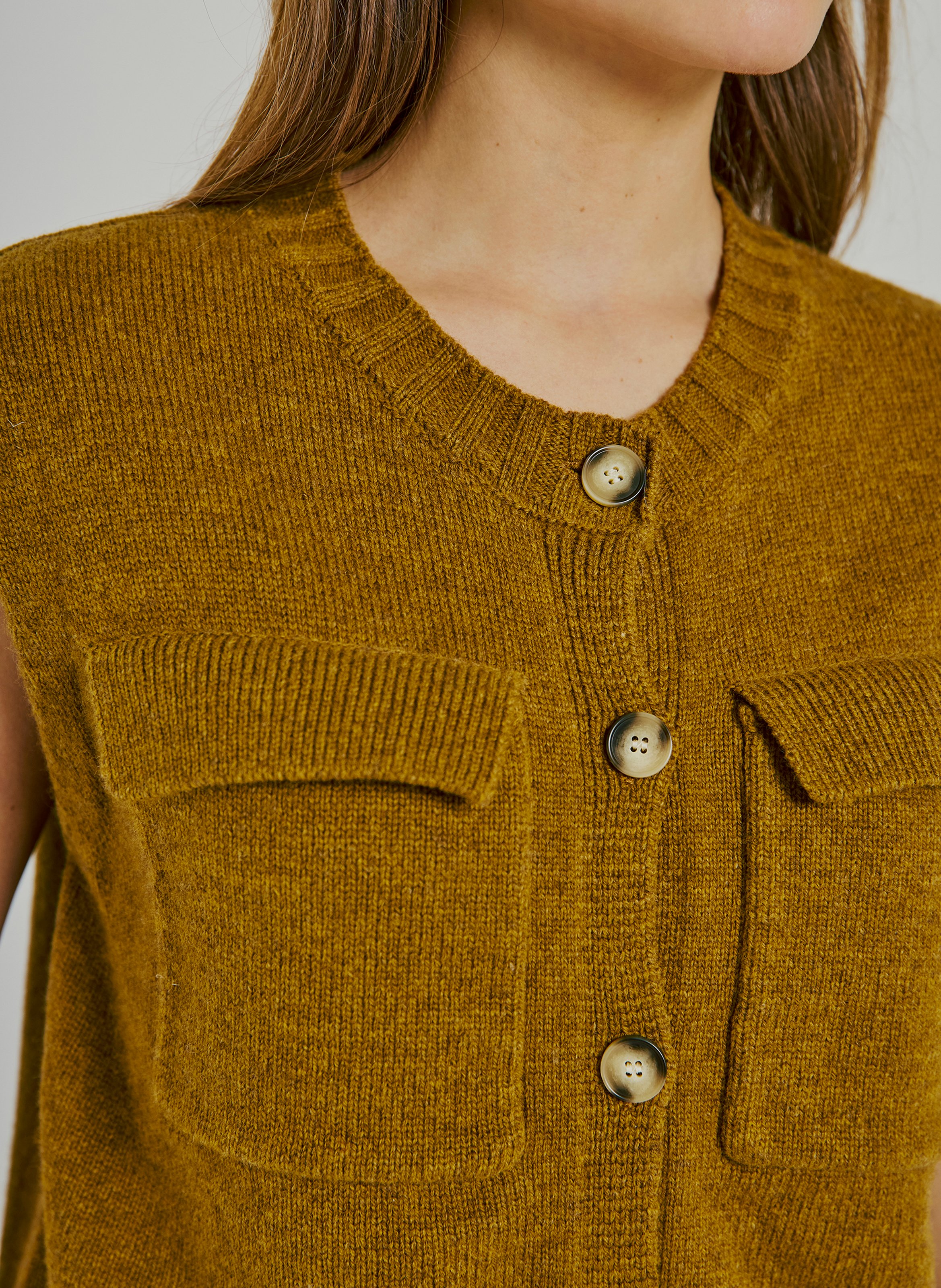 Straight round-neck wool cardigan NORR Green