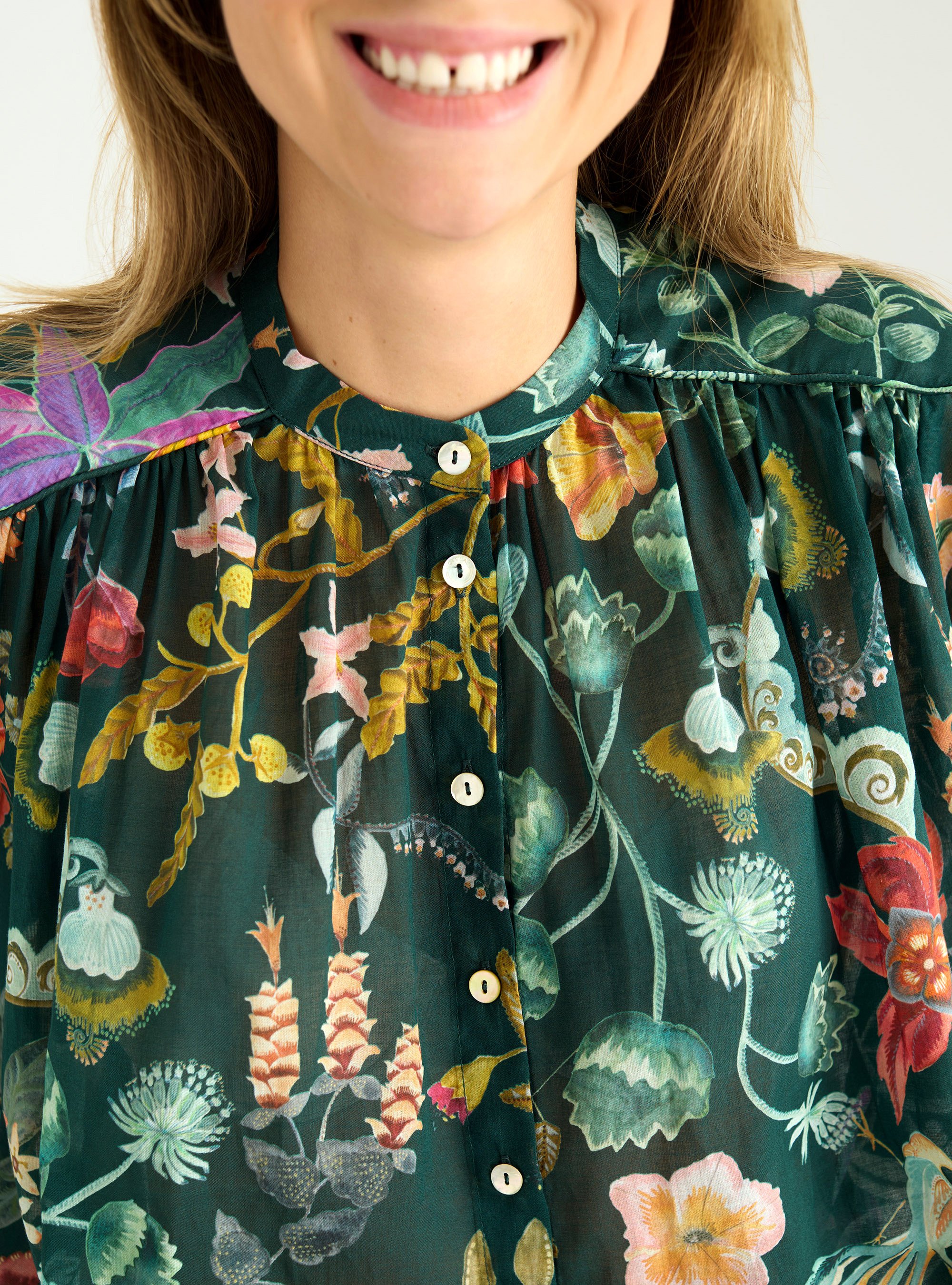 Chemise ample col rond imprimée COTELAC Vert