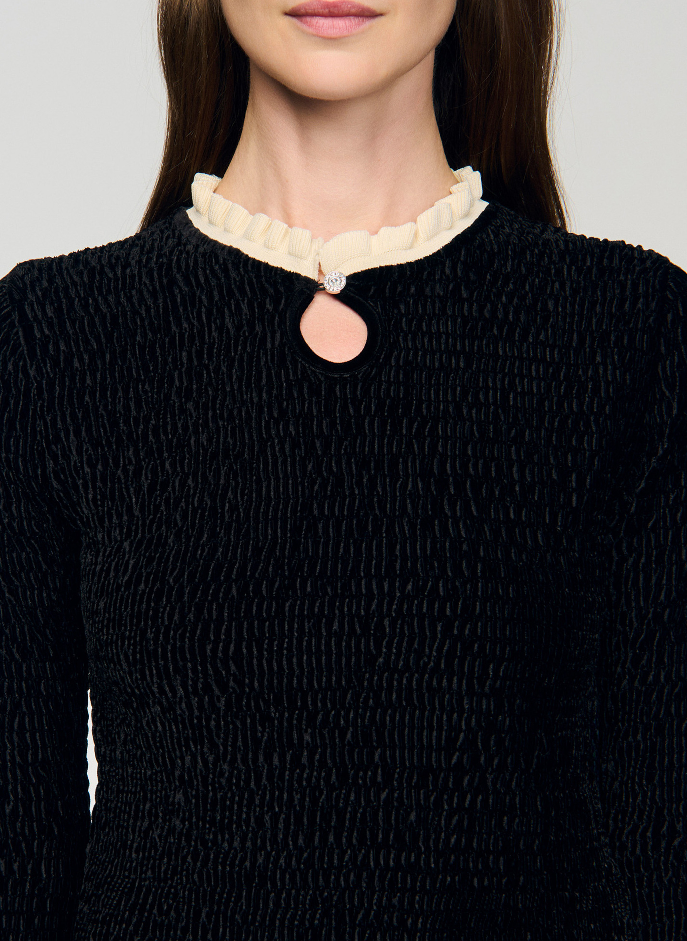 Round-neck ruffled T-shirt SANDRO Black