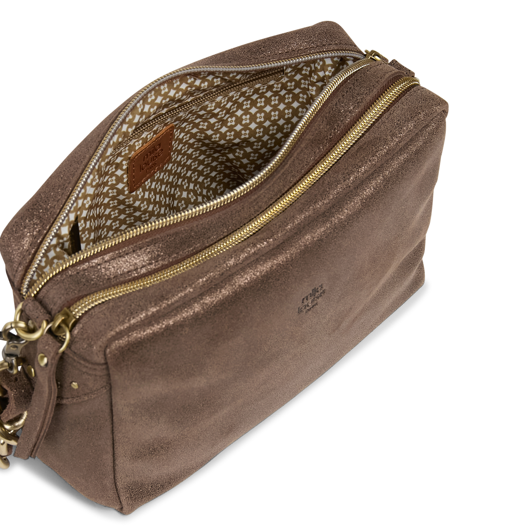 Umhängetasche aus Spaltleder in Metallic-Optik MILA LOUISE Khaki