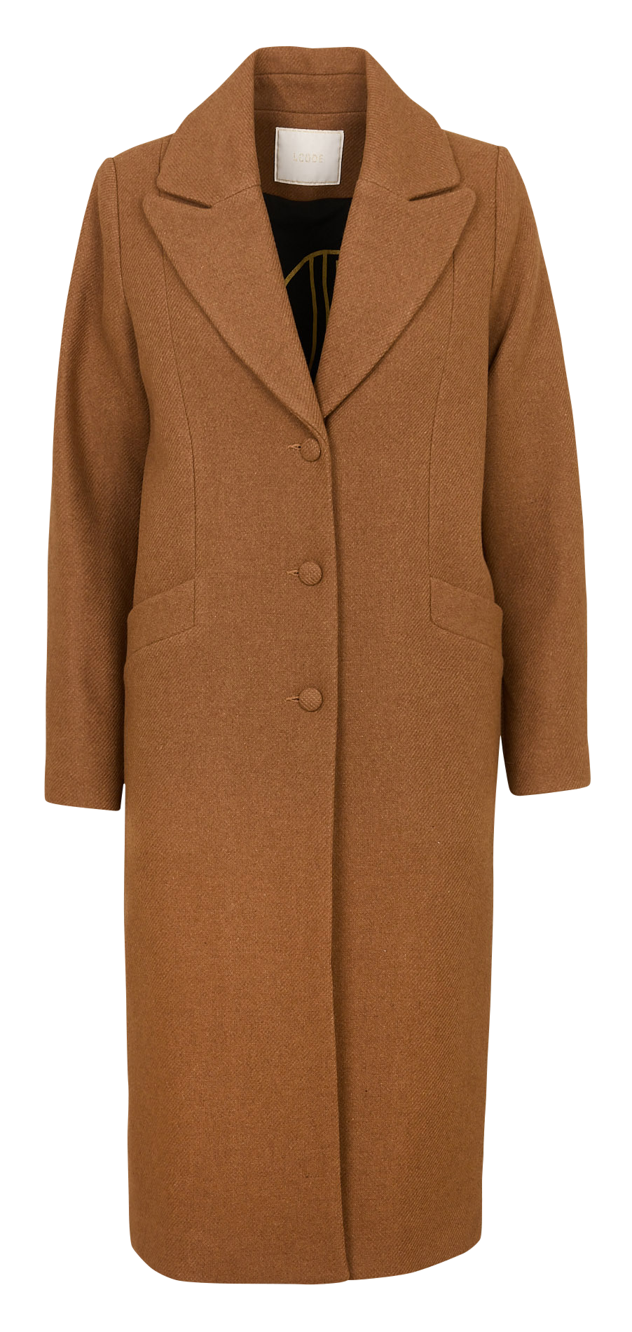 Long knit coat with tailored collar I CODE Brown