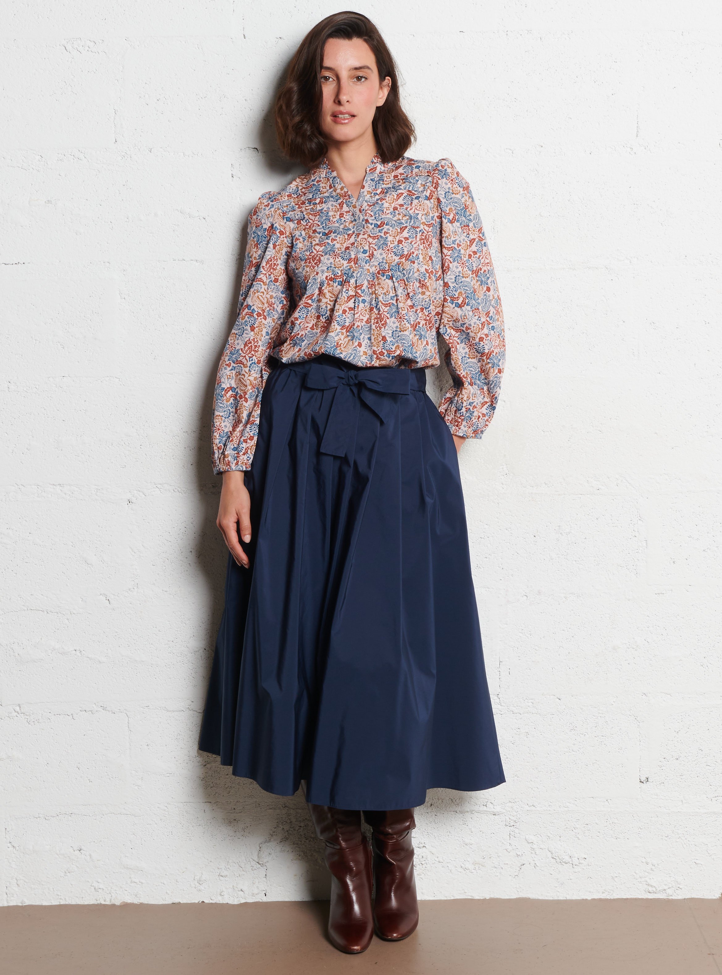 Blouse imprimée plissée à volants I CODE Blanc