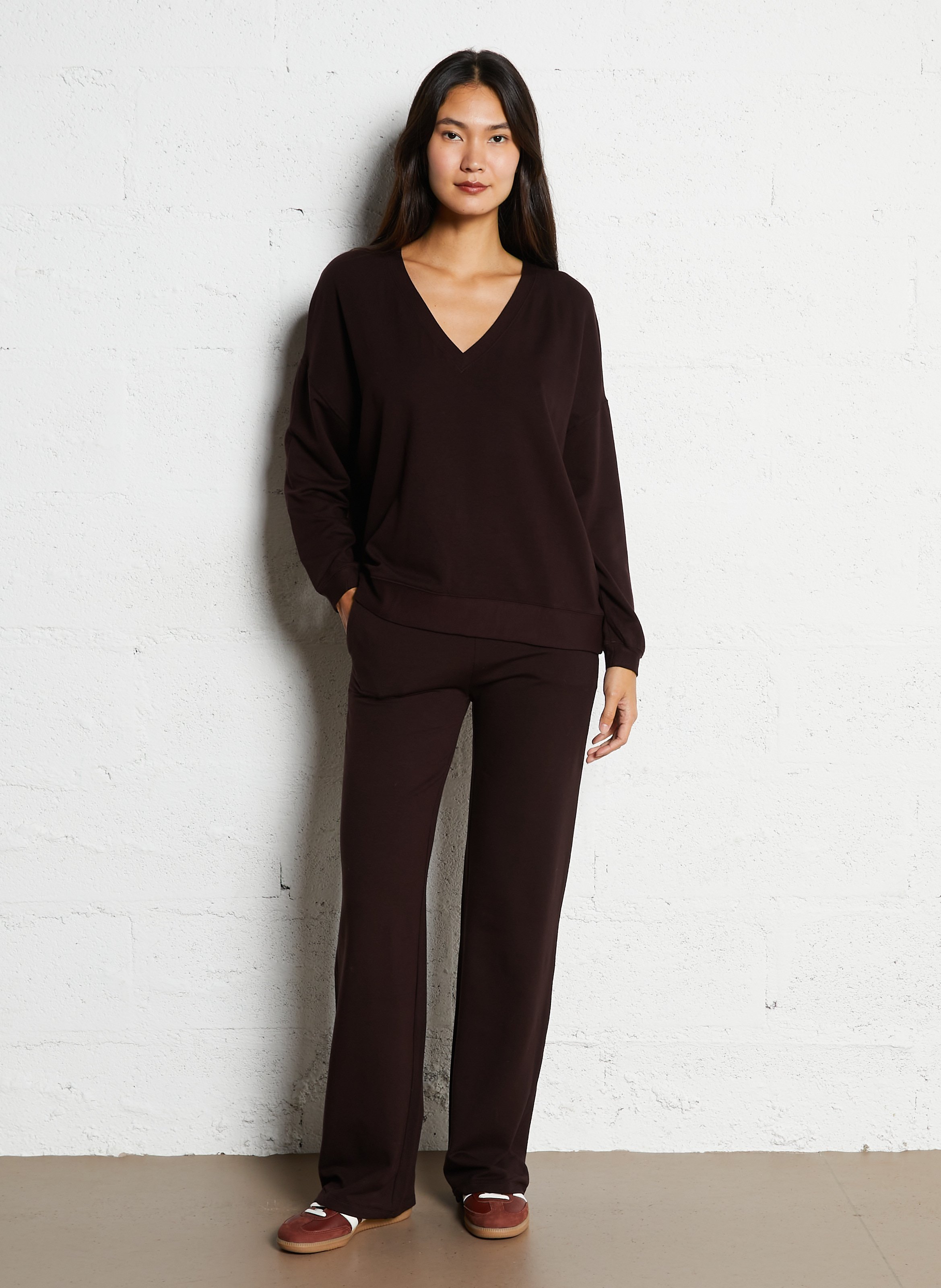 Tee-shirt col v MAJESTIC FILATURES Prune