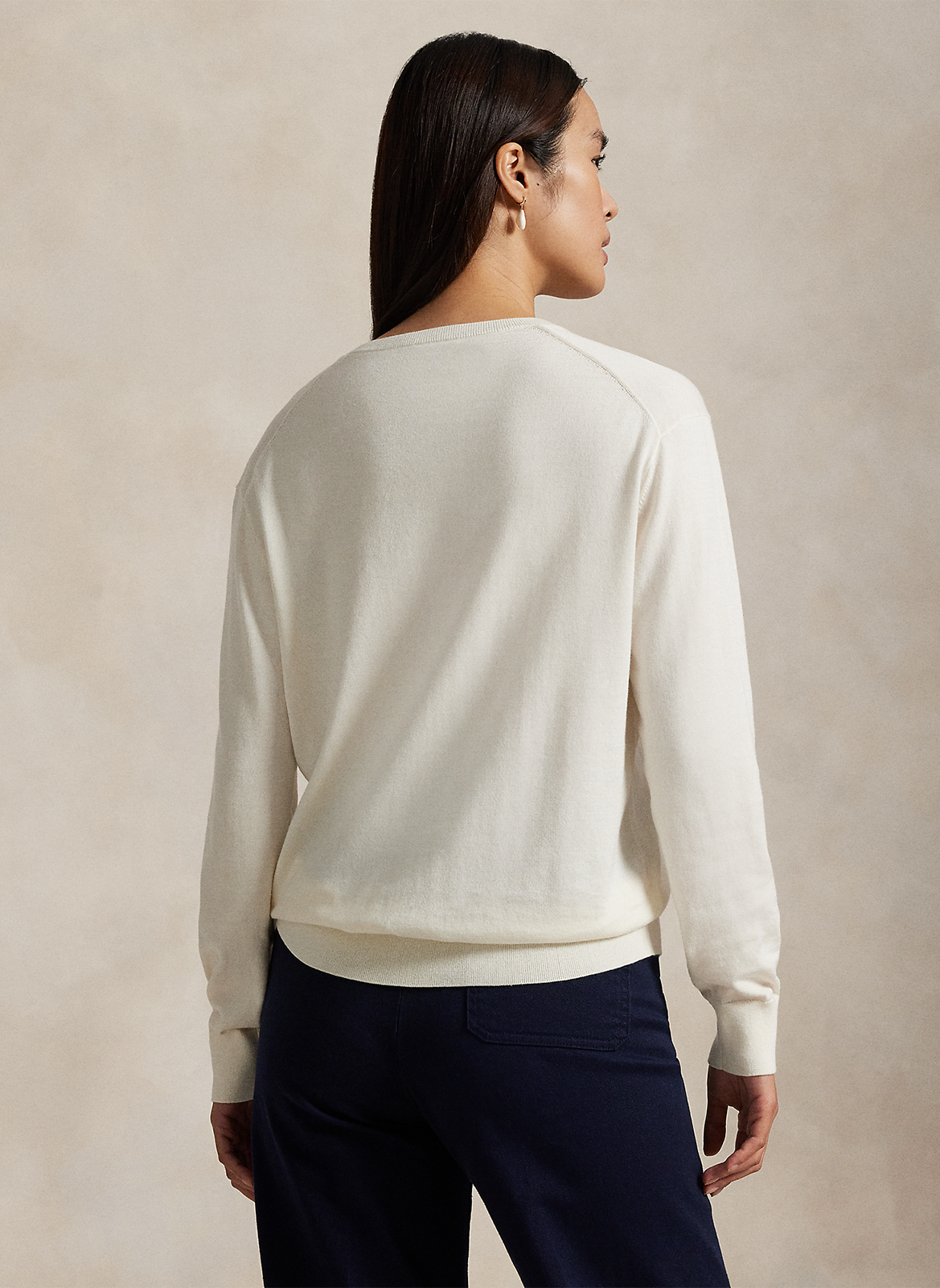 Pull col V en coton POLO RALPH LAUREN Beige