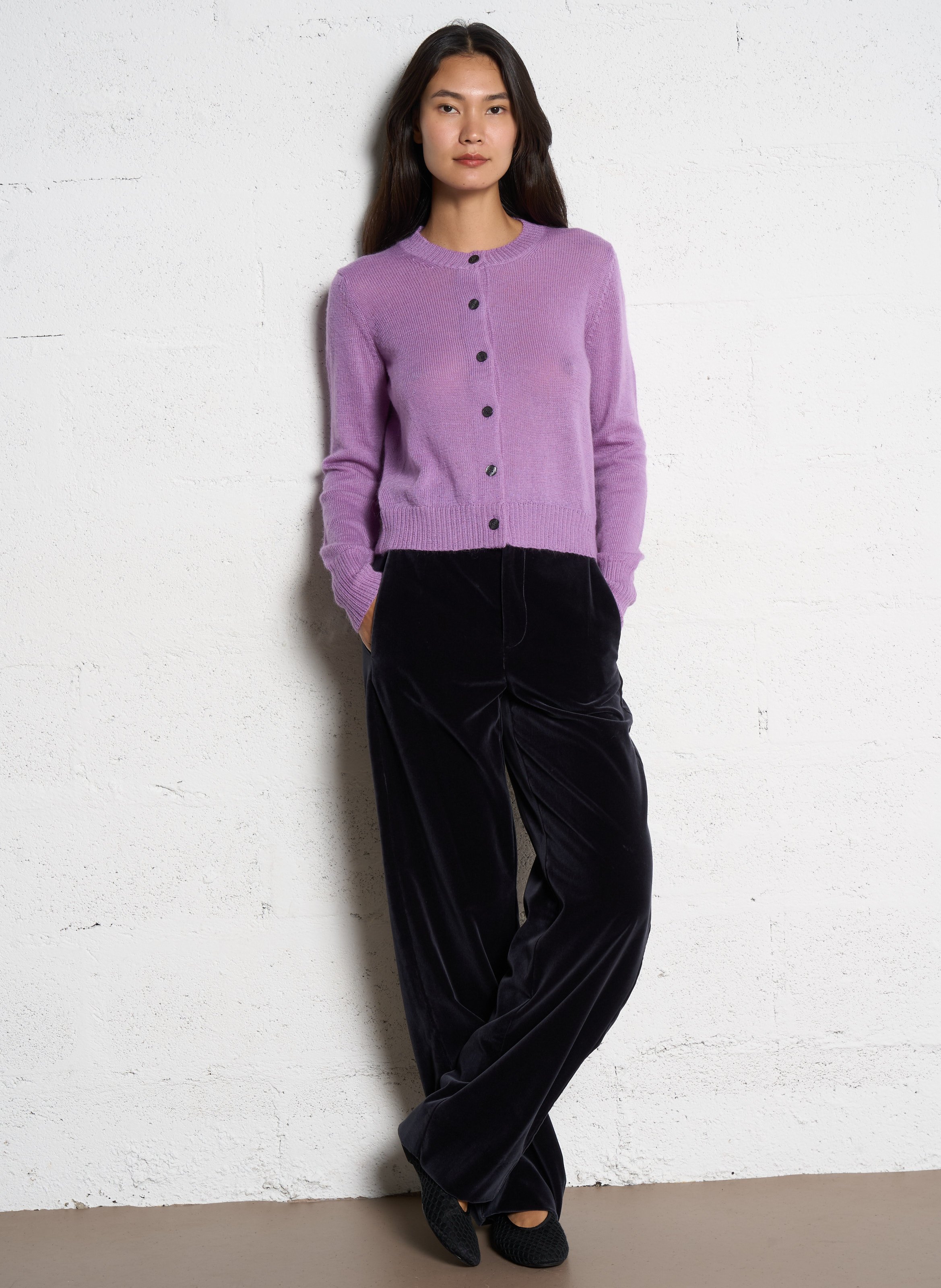 Straight round-neck vest in merino wool and alpaca SOEUR Purple