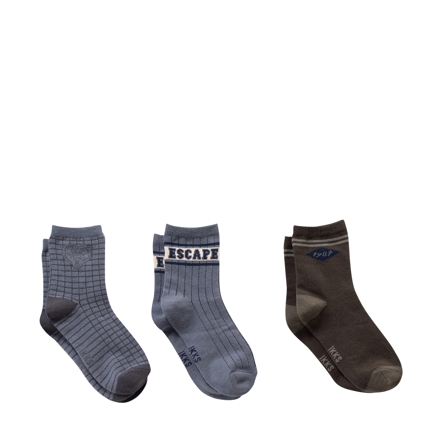 Lot de 3 paires de chaussettes en coton mélangé imprimé IKKS JUNIOR Kaki