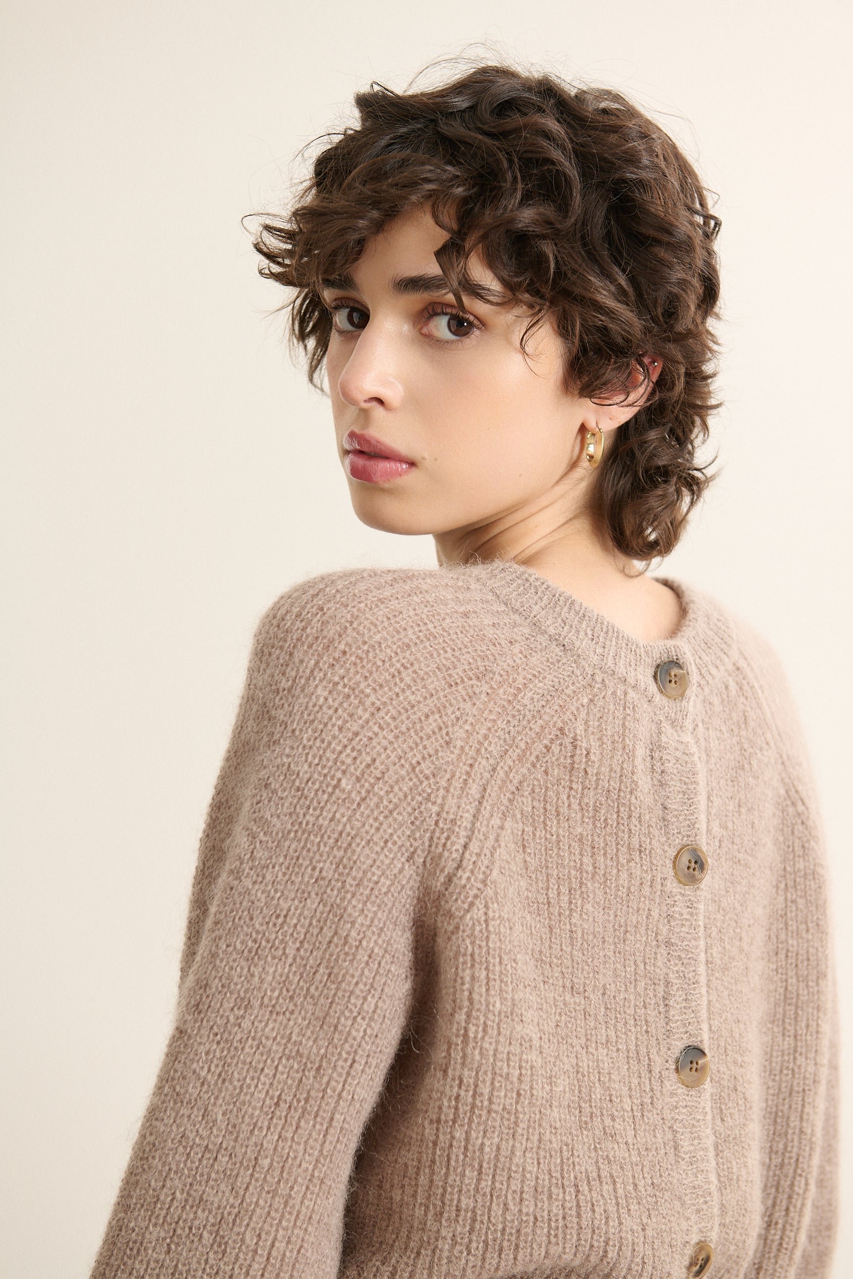 Buttoned round neck sweater GARANCE PARIS Beige