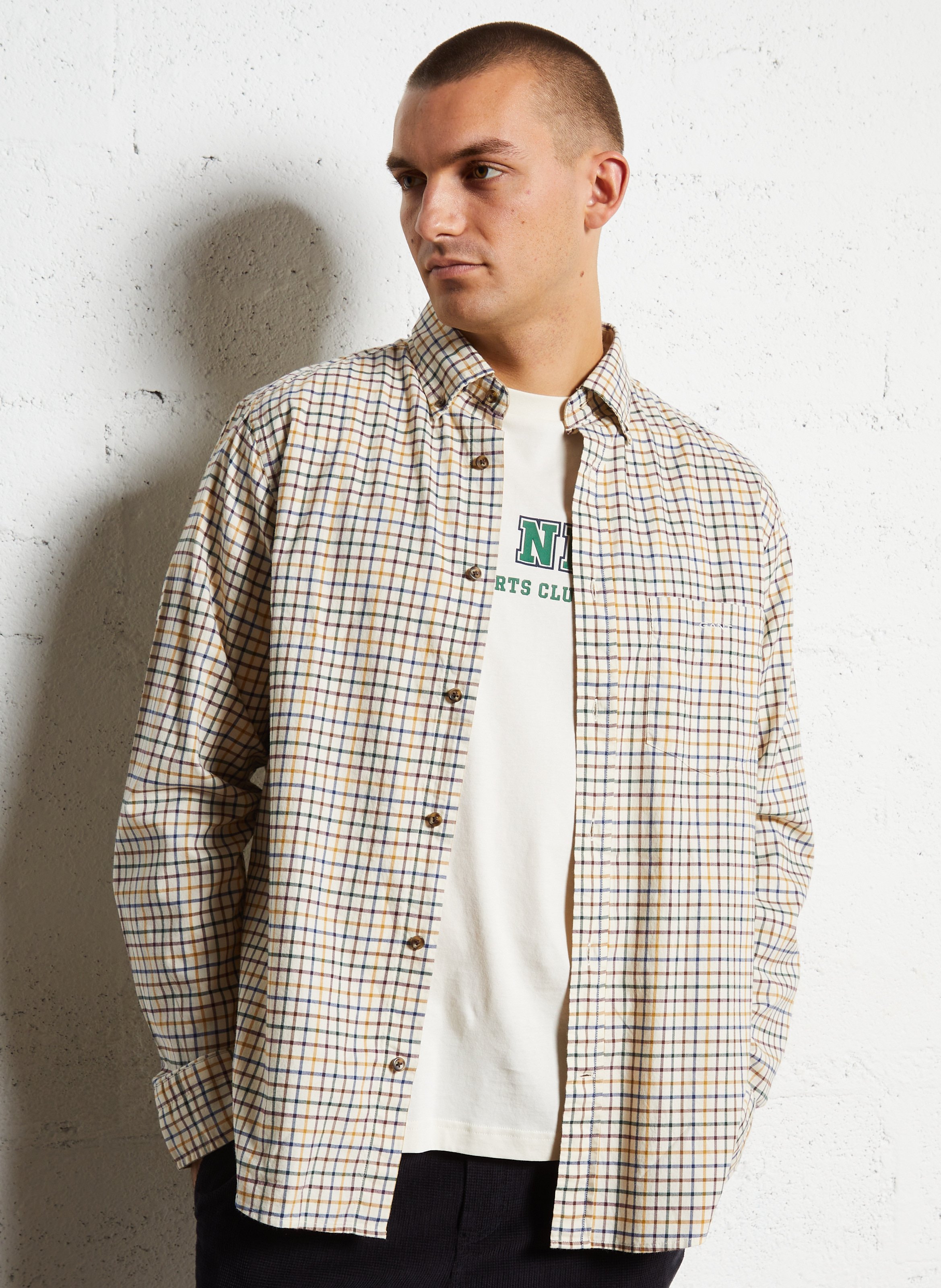 Straight shirt with American collar in cotton checks GANT Brown