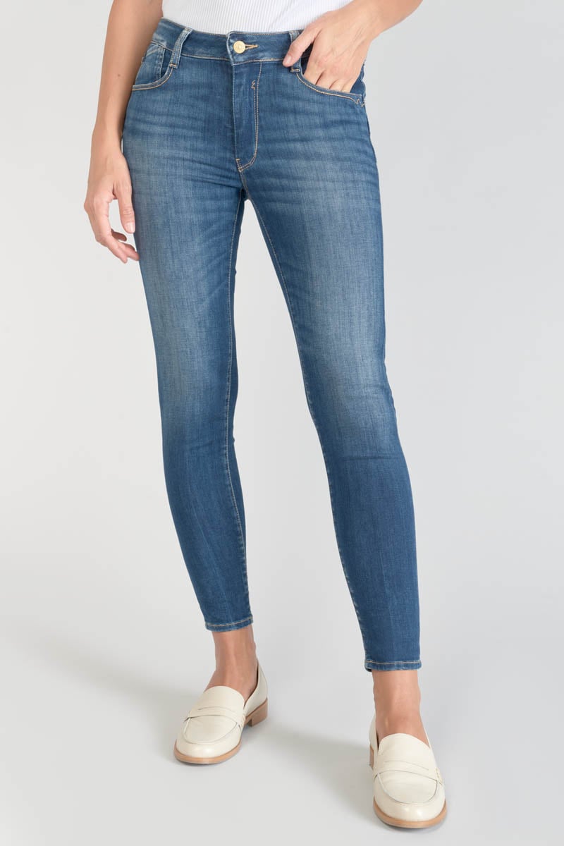 High-waisted push-up slim jeans, 7/8 length LE TEMPS DES CERISES Blue
