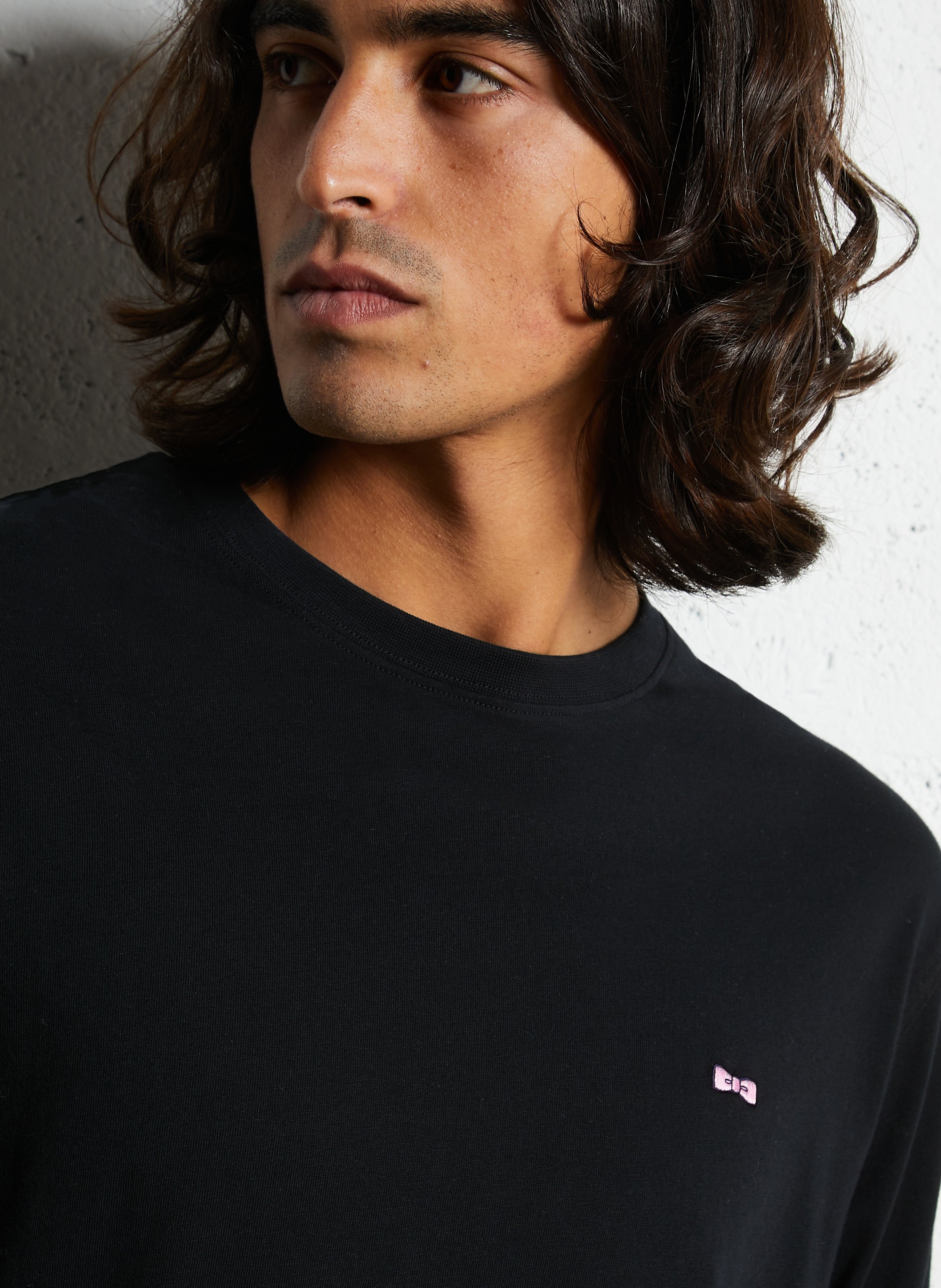 Tee-shirt droit col rond brodé en coton EDEN PARK Noir