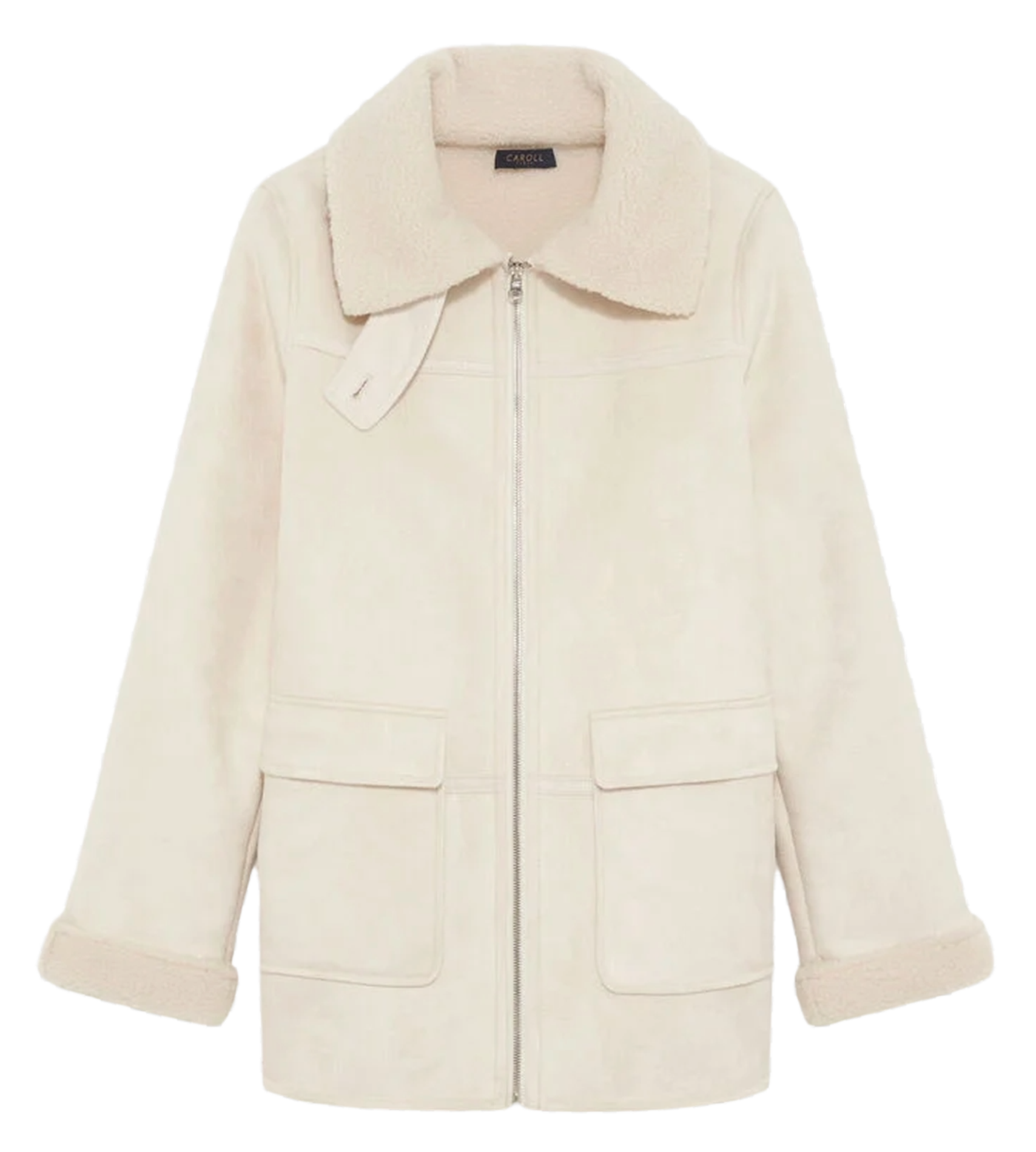 Straight zip coat with pockets CAROLL Beige