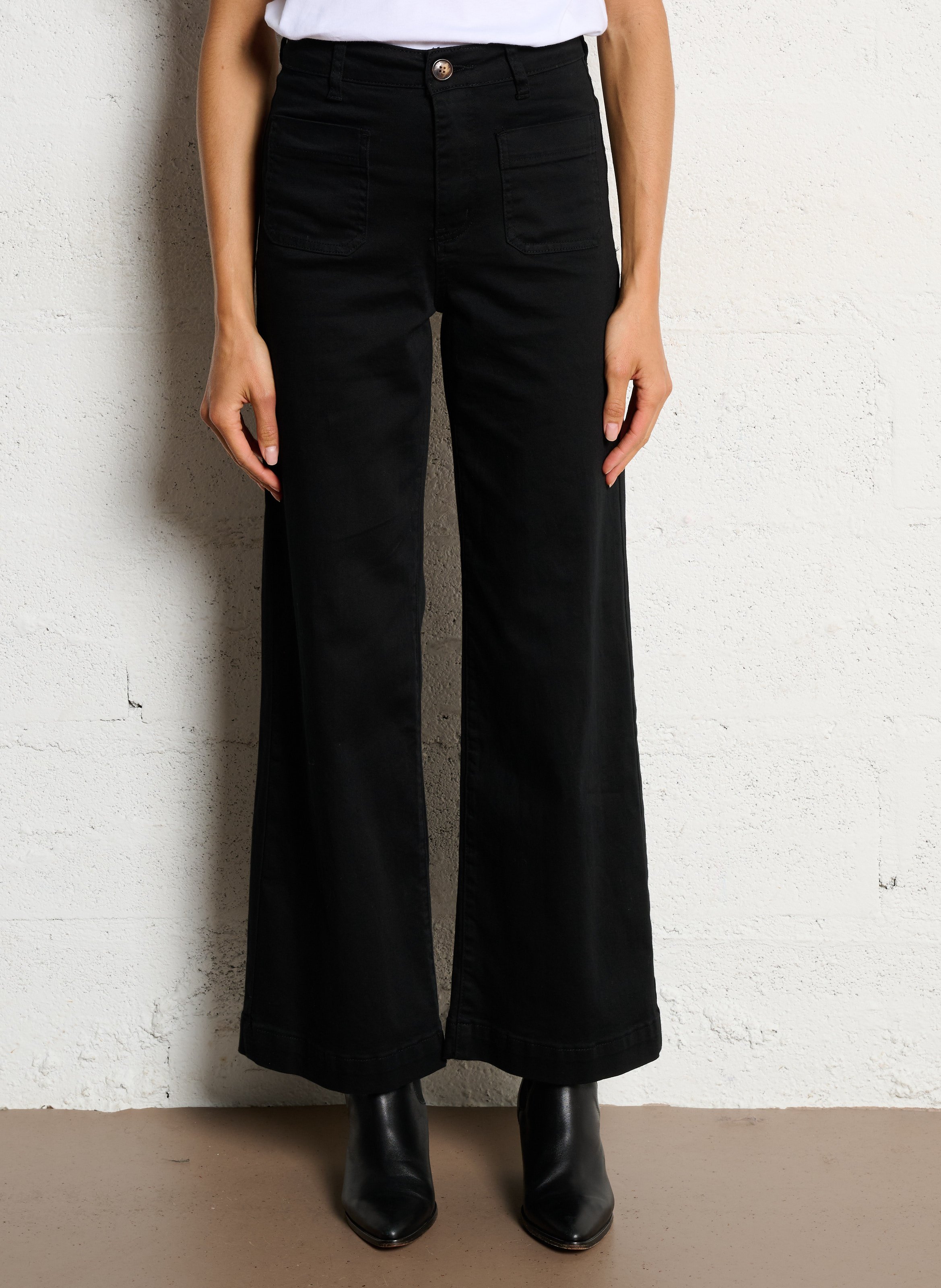 Pantalon large uni à poches plaquées LA PETITE ETOILE Noir