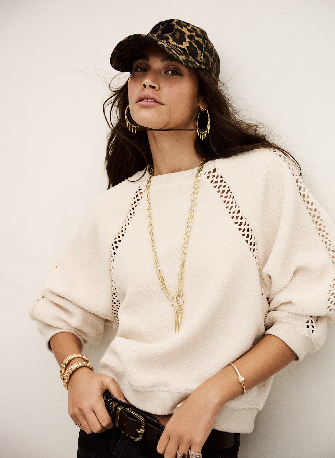 Sweat ample ajouré en maille bouclée BA&SH Beige