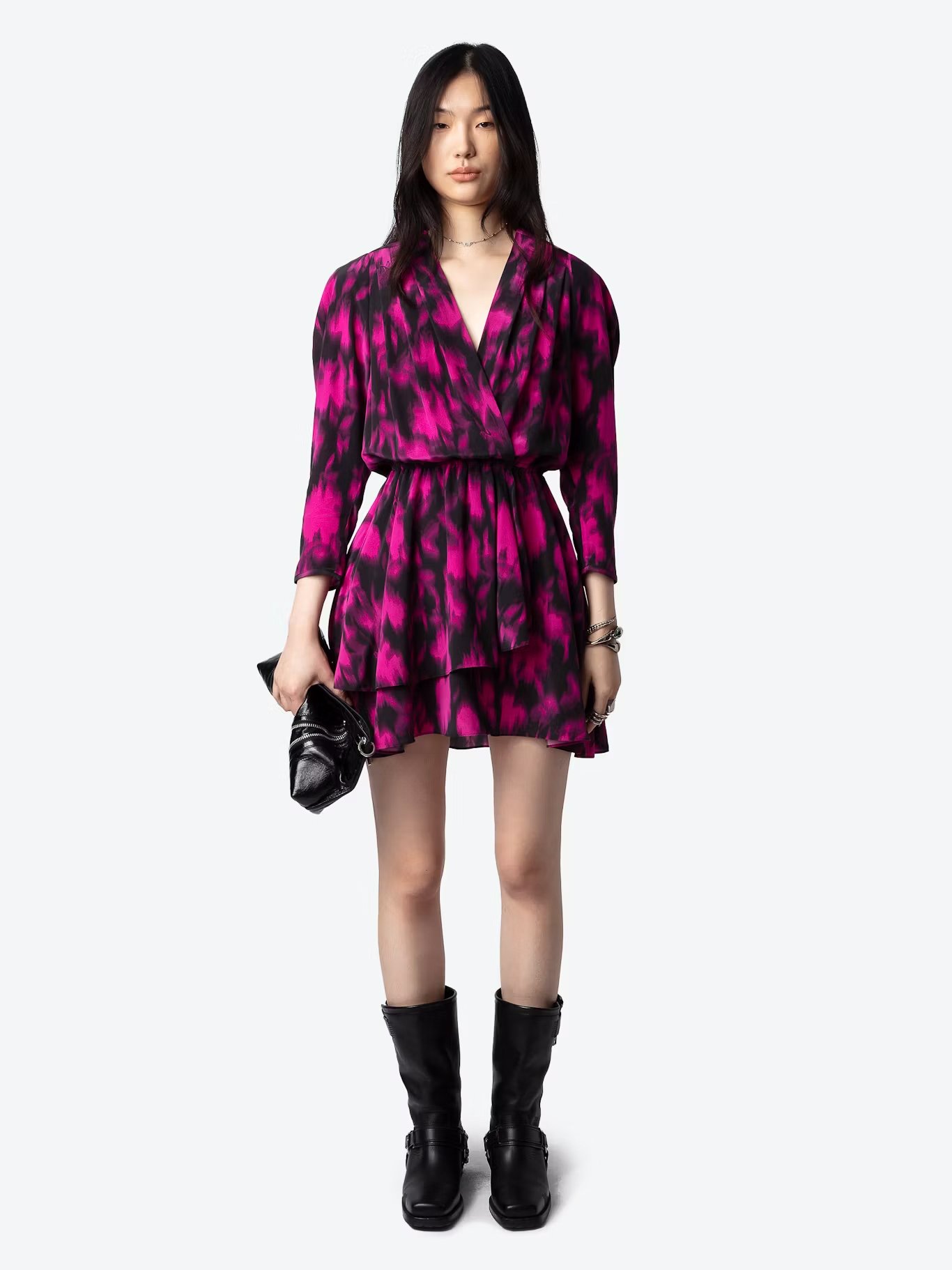 Robe col V imprimée en soie ZADIG&VOLTAIRE Noir