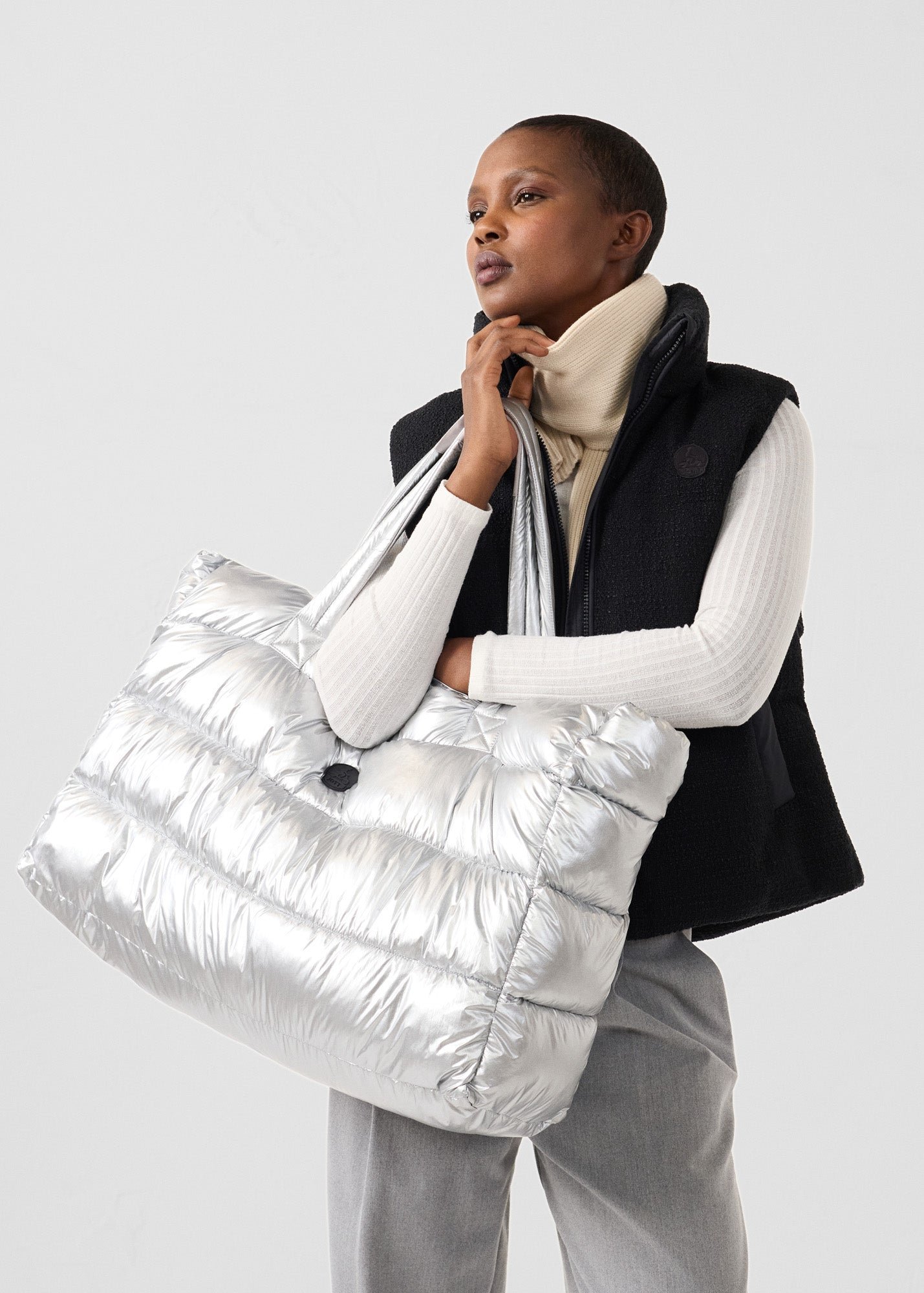 Metallic Maxi Tote Bag - Leina Metallic JOTT Grey