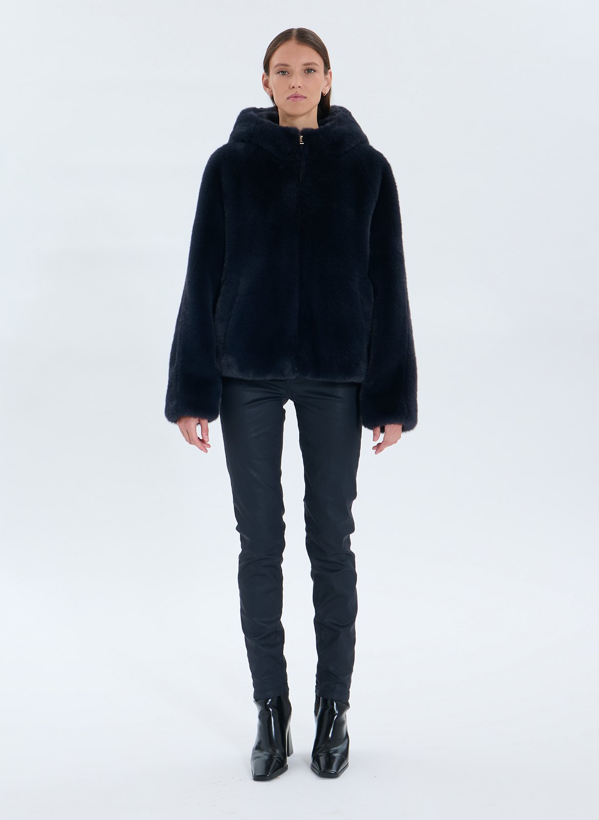 High neck coat with faux fur effect ZAPA