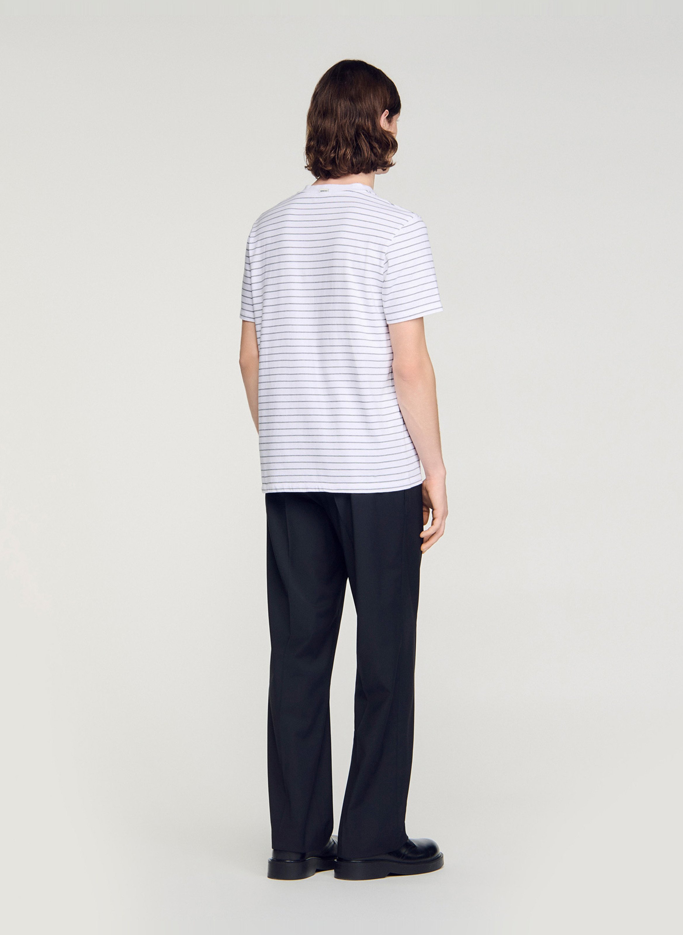 Tee-shirt col rond à rayures SANDRO Blanc