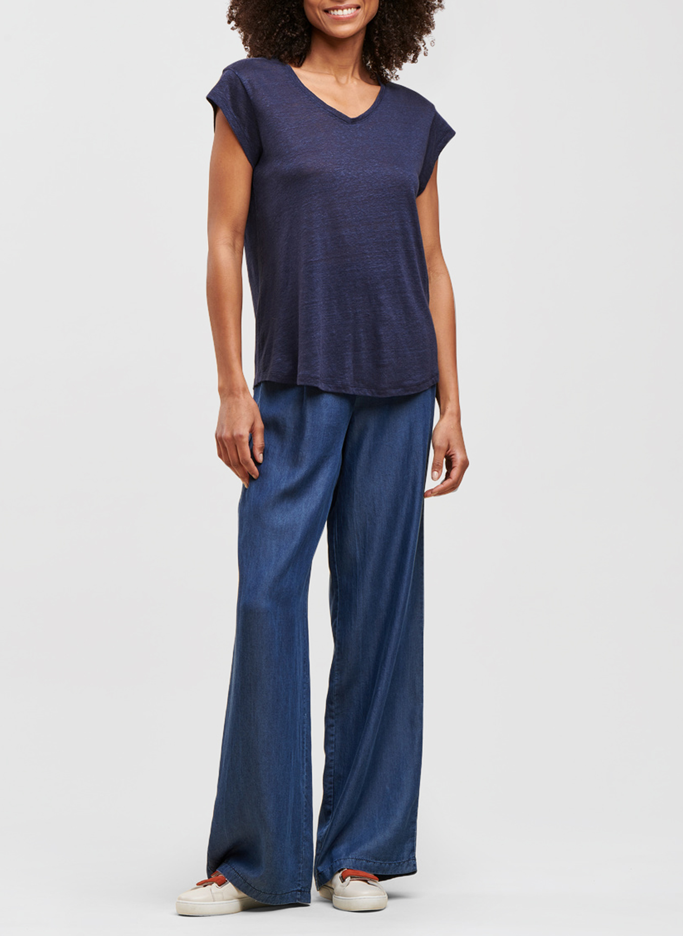 Linnen T-shirt met V-hals LA FEE MARABOUTEE Blauw