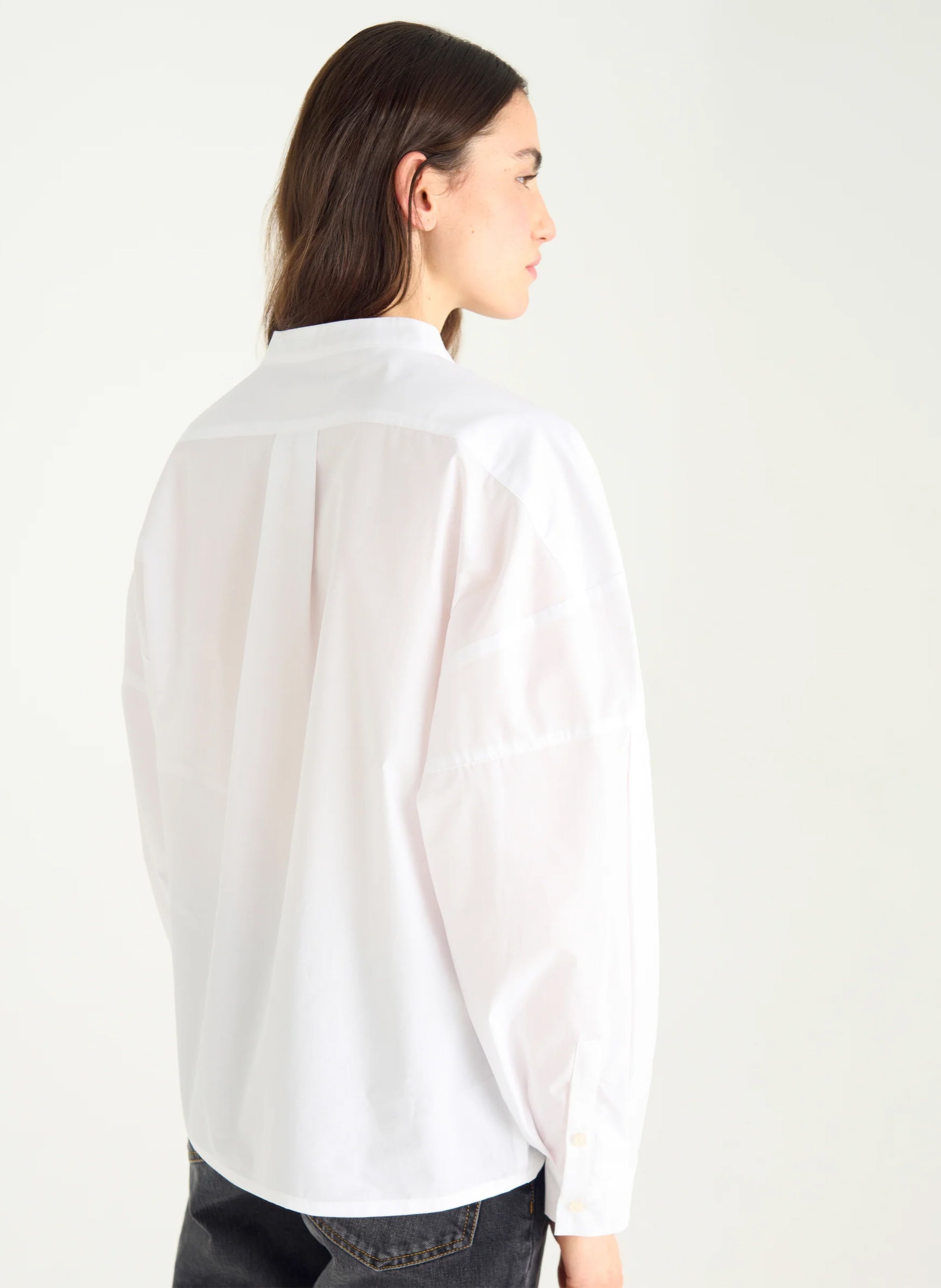 Oversize Bluse mit Tunesischem Kragen aus Bio-Baumwolle ACOTE Weiss