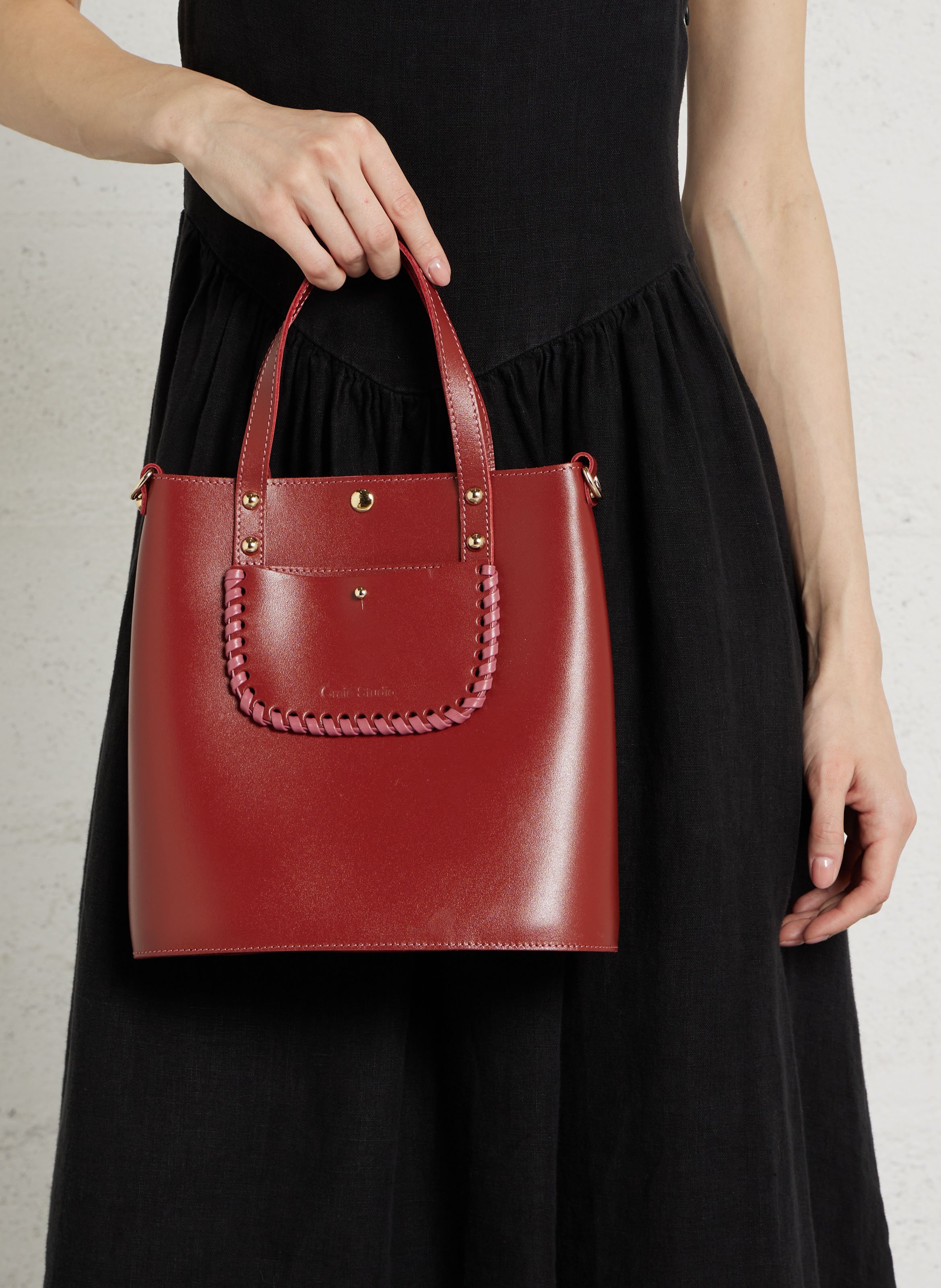 Bowlingtasche aus genarbtem Leder mit Reißverschluss CRAIE STUDIO Rot