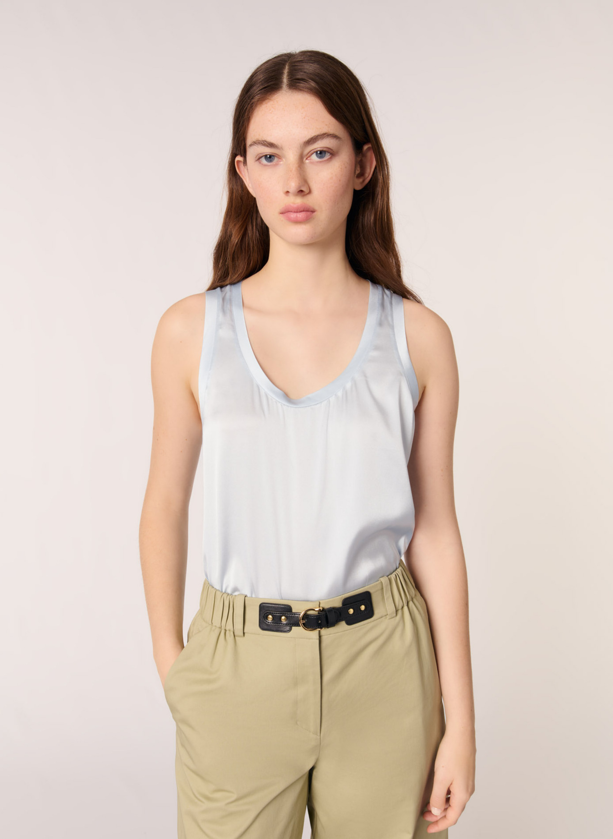 Gerader Seidenmischungs-Tanktop MAJE Blau