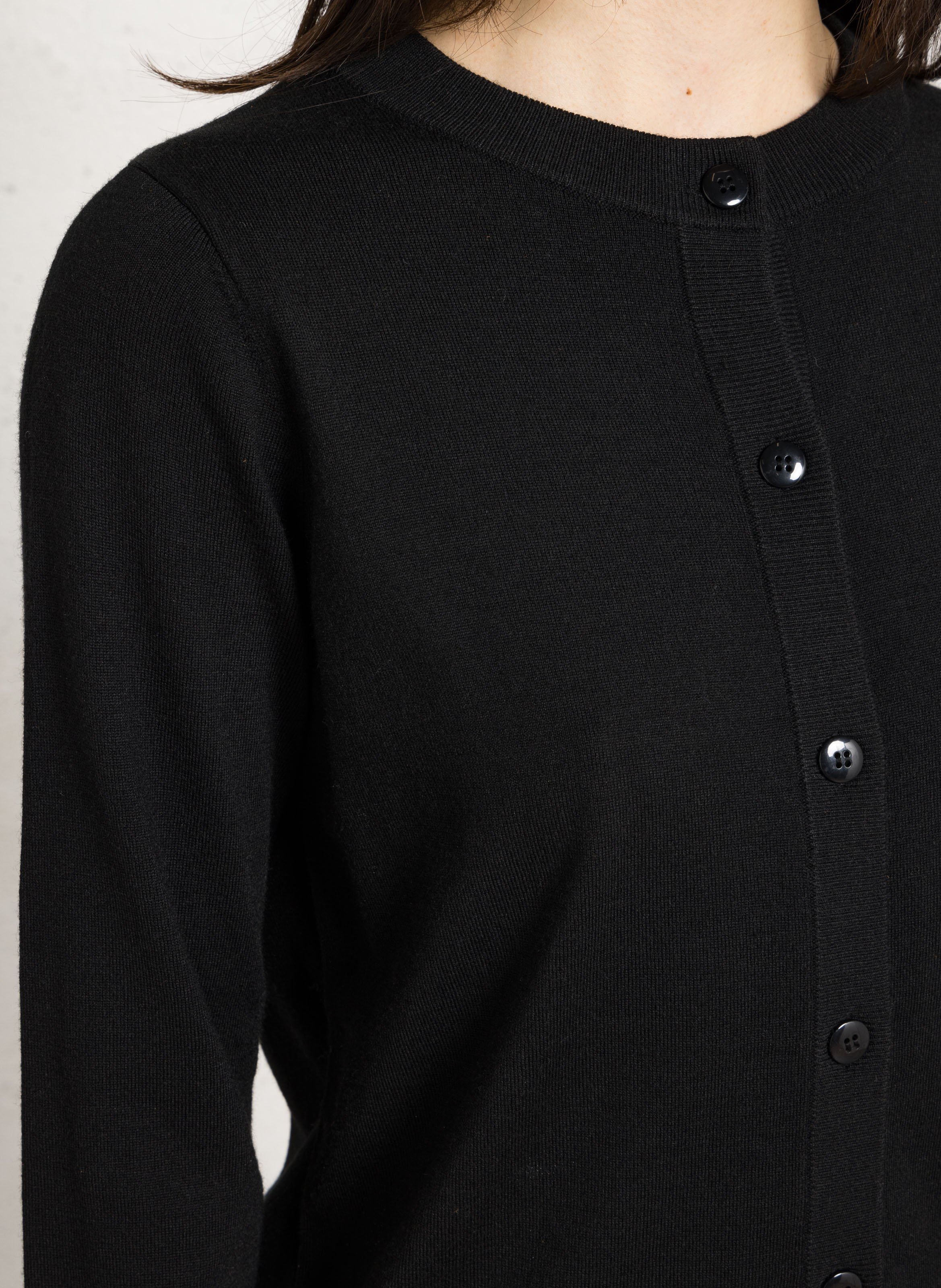 Straight round-neck mixed knit cardigan MAISON 123 Black