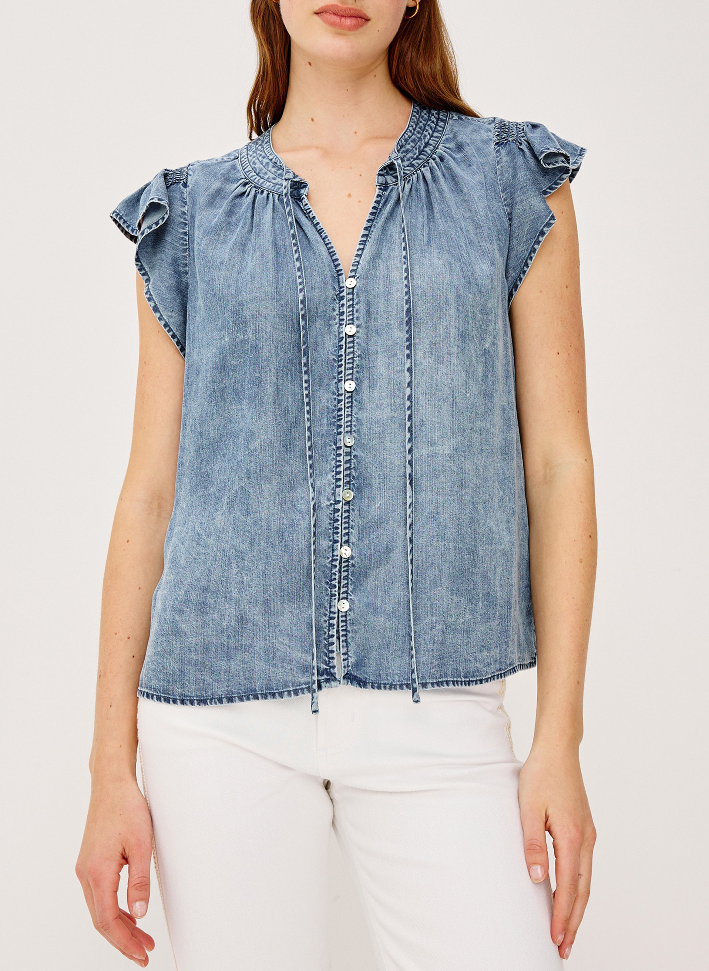 Fluid satin V-neck top RAILS Blue