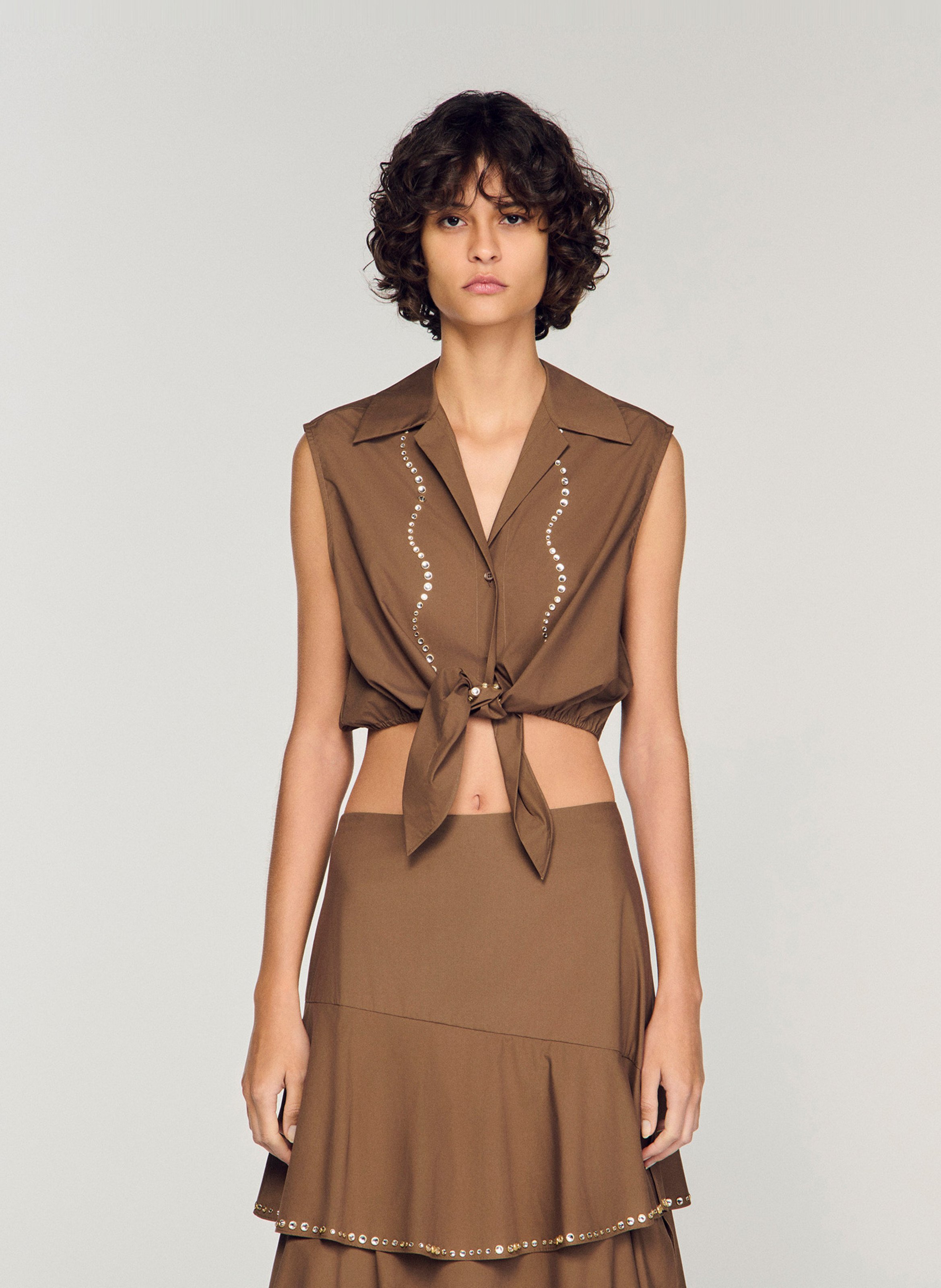 Short cotton crop top SANDRO Brown