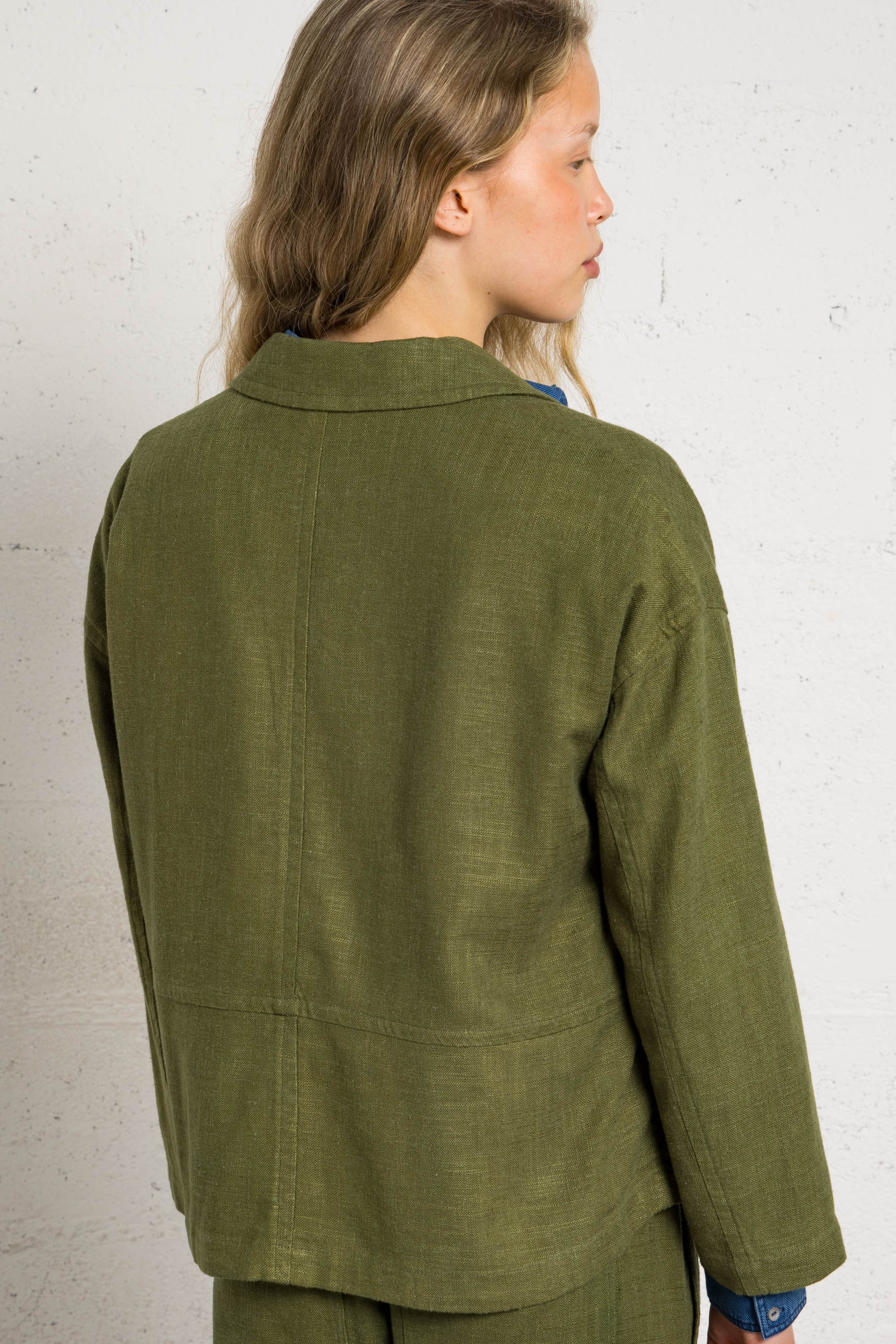 Weite Jacke mit Reverskragen aus Leinen und Baumwolle BELLA JONES Khaki
