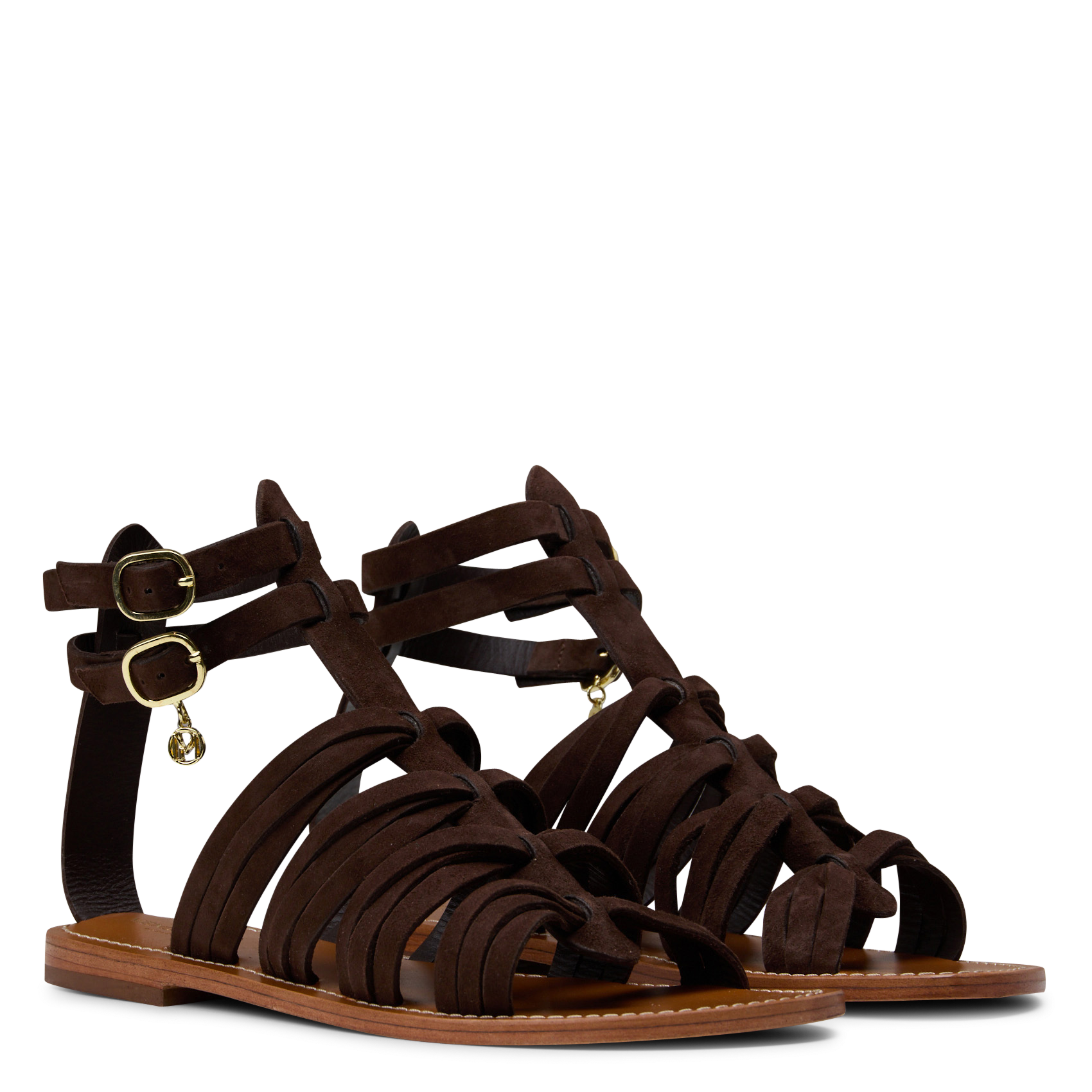 Sandales plates à brides en cuir suède PETITE MENDIGOTE Marron