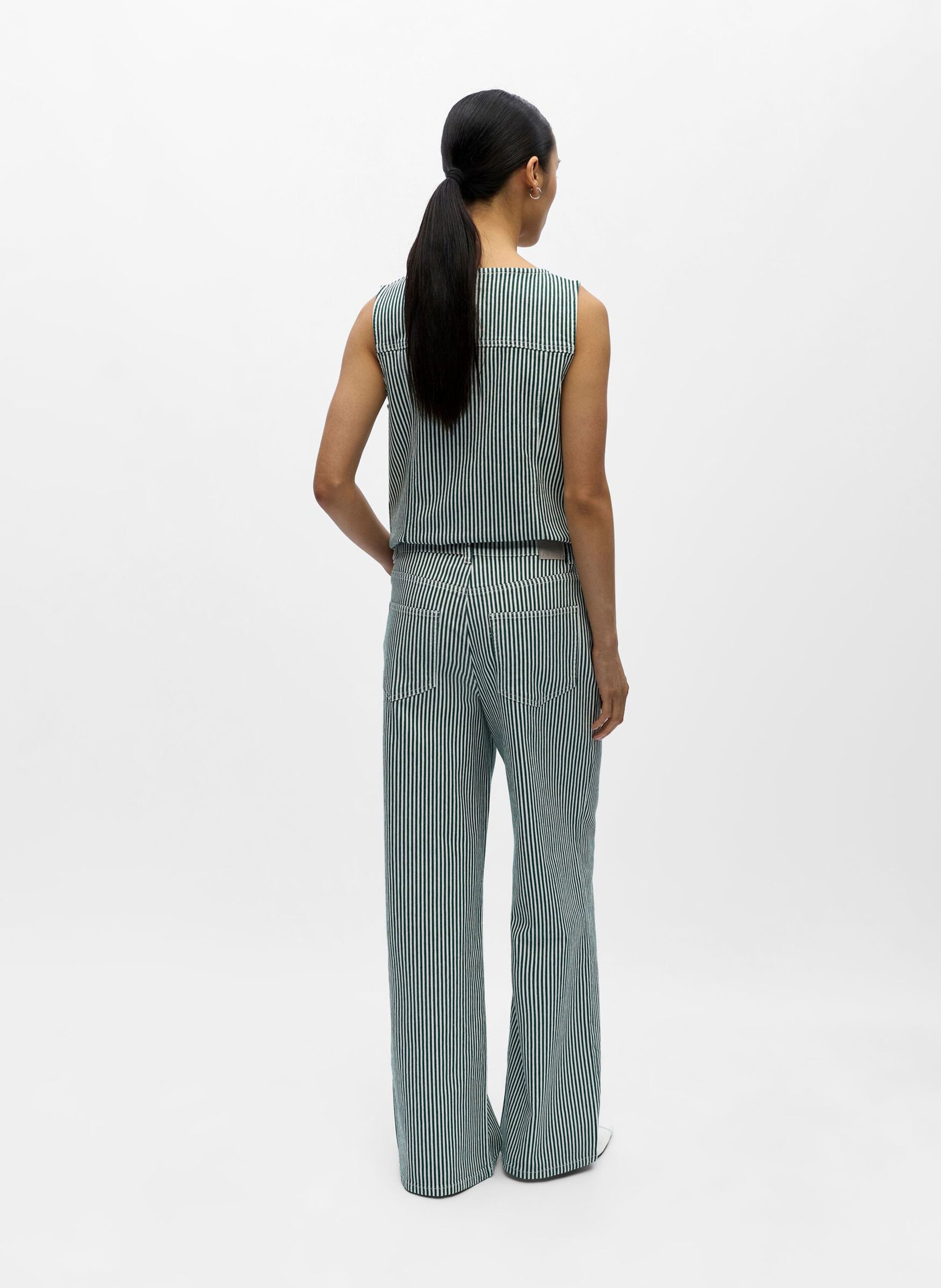 Jean flare en coton mélangé rayé OBJECT Beige