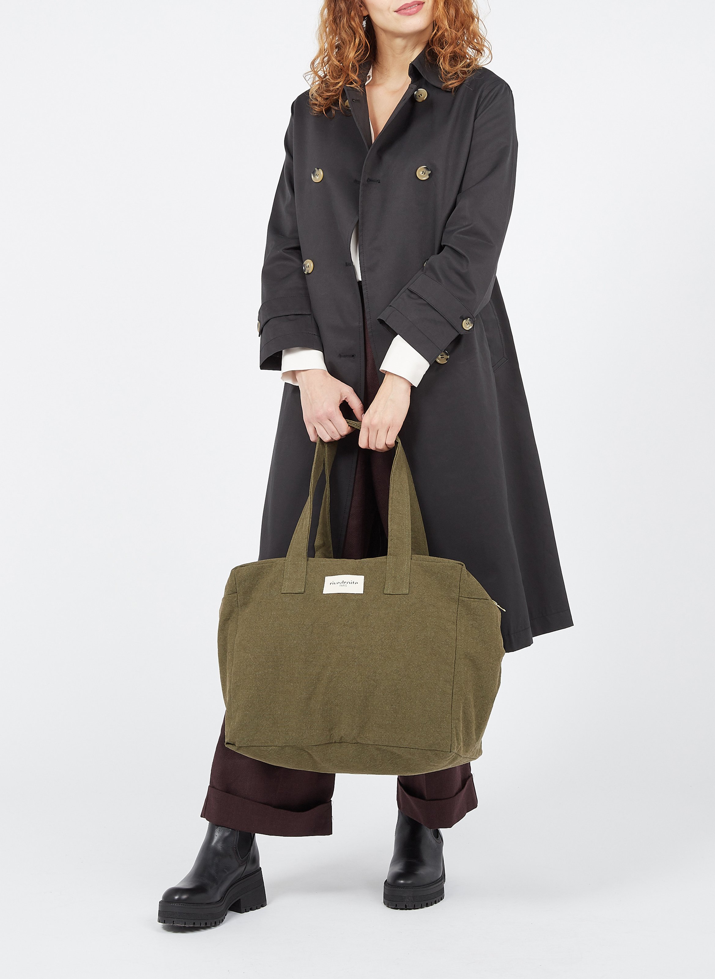 Weekender-Tasche aus recycelter Baumwolle RIVEDROITE PARIS Khaki