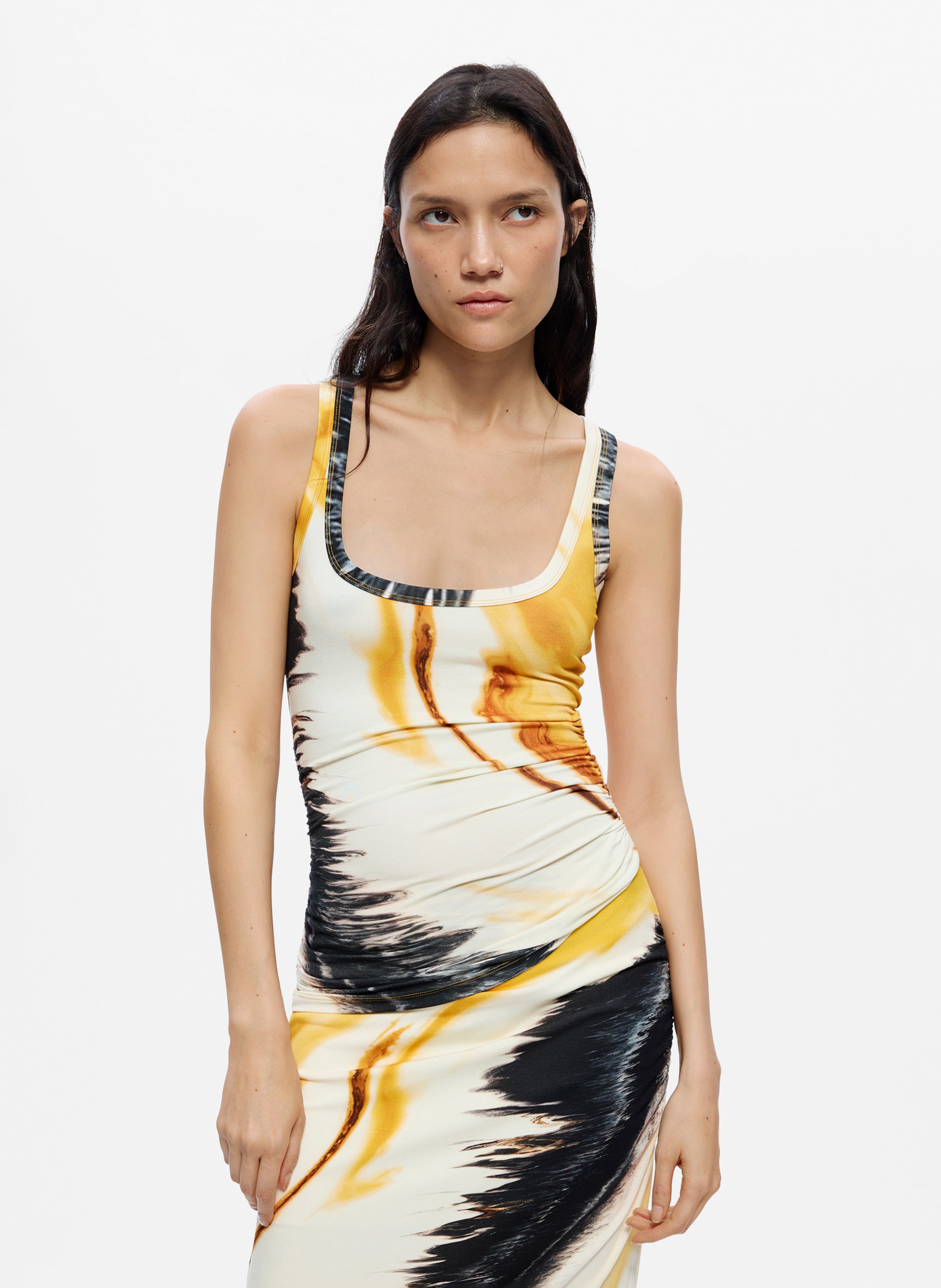 Fitted printed tank top DESIGUAL Yellow