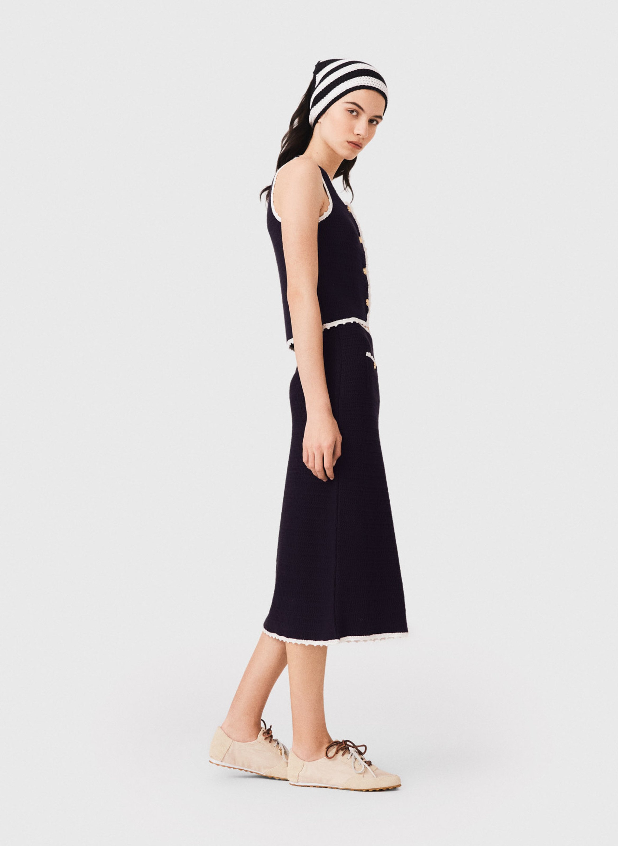 Jupe midi en maille MAJE Bleu