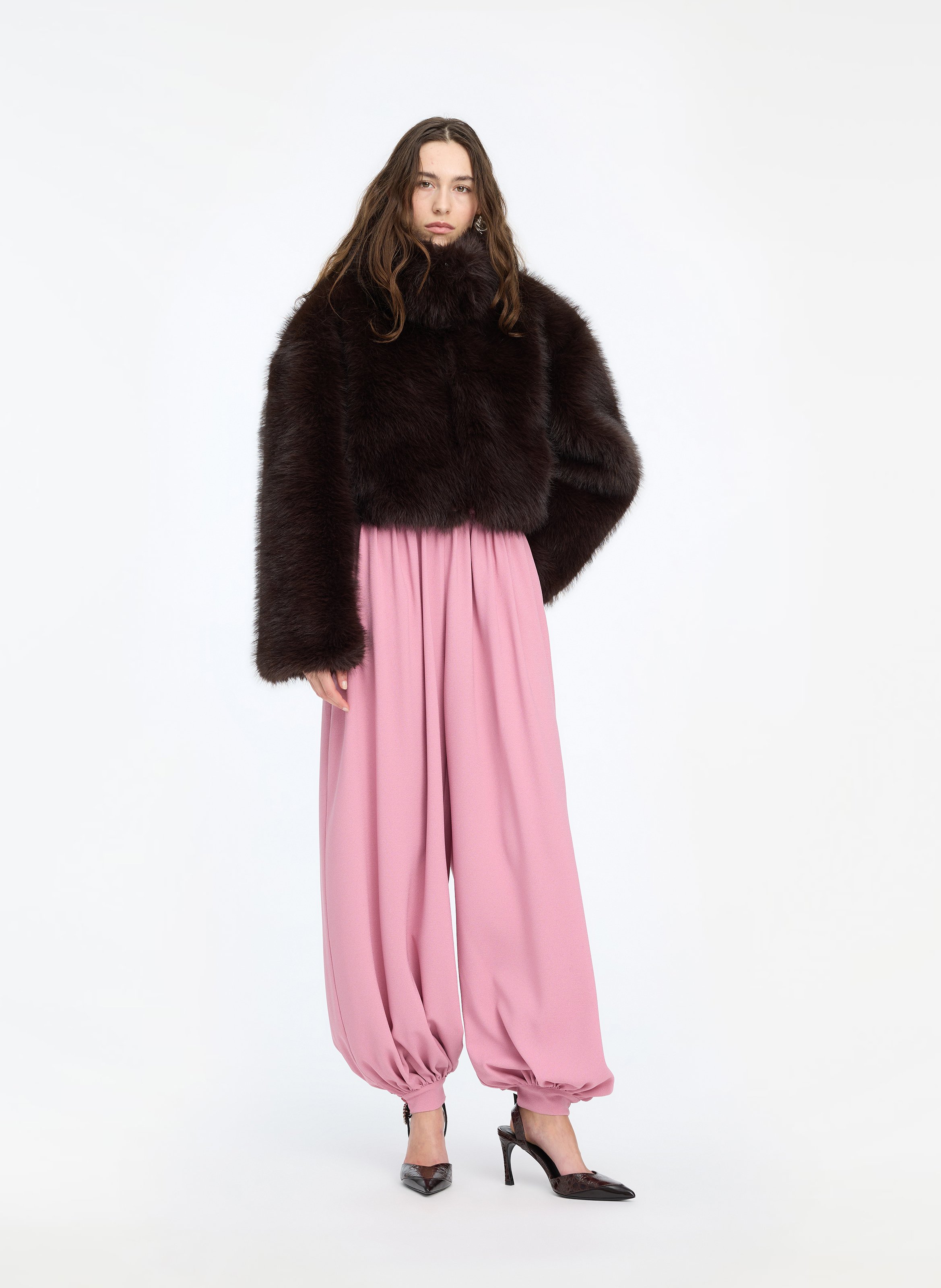 Korte oversized jas van synthetisch bont ROTATE Bruin